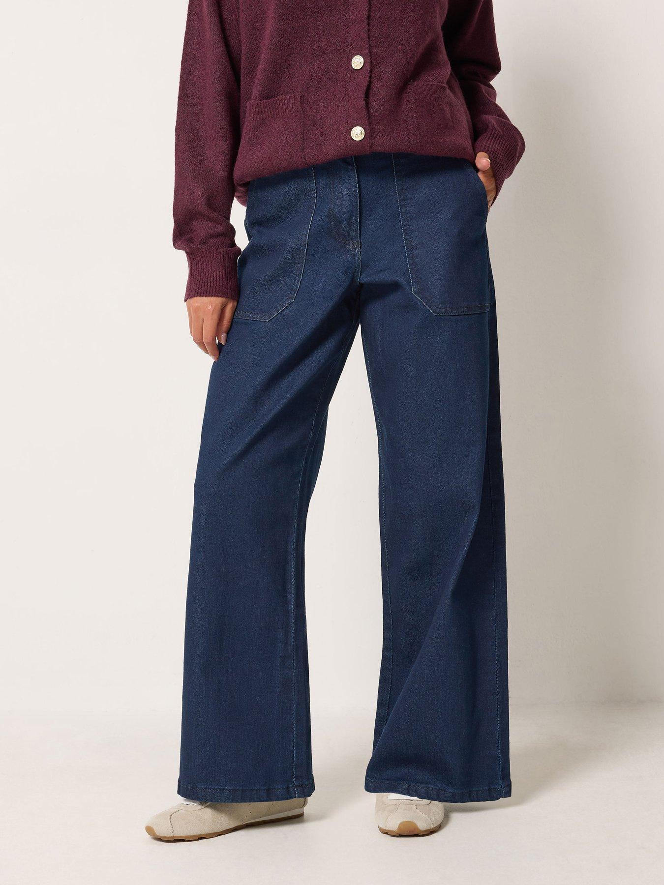 Image 1 of 4 of M&Co Petite Womens Petite Indigo 27 Inch Wide Leg Carpenter Jeans - Blue