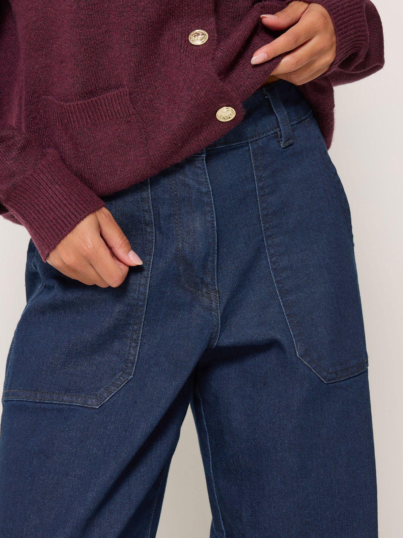 Image 4 of 4 of M&Co Petite Womens Petite Indigo 27 Inch Wide Leg Carpenter Jeans - Blue