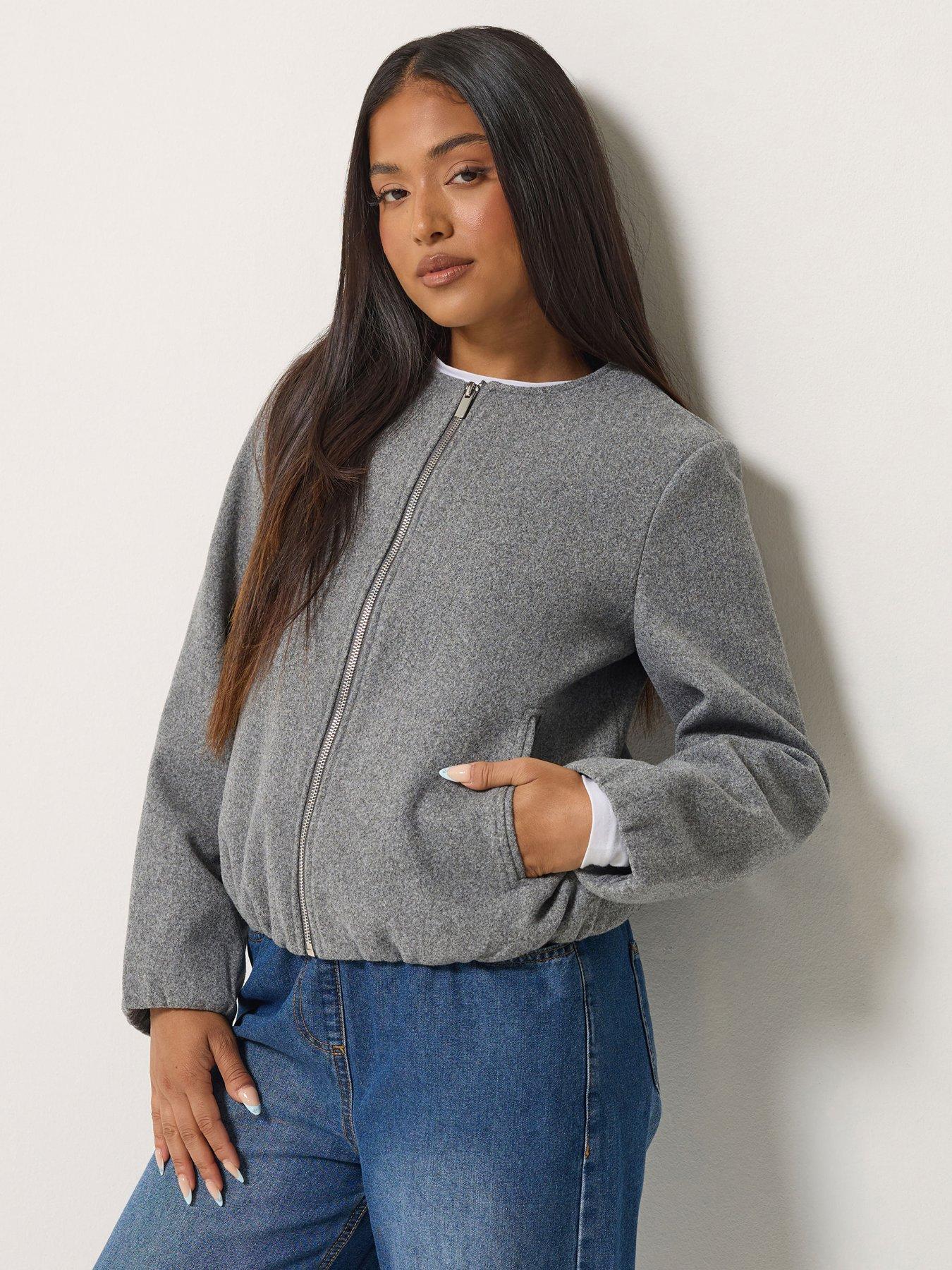 Image 1 of 4 of M&Co Petite Womens Petite Zip Through Jacket - Grey