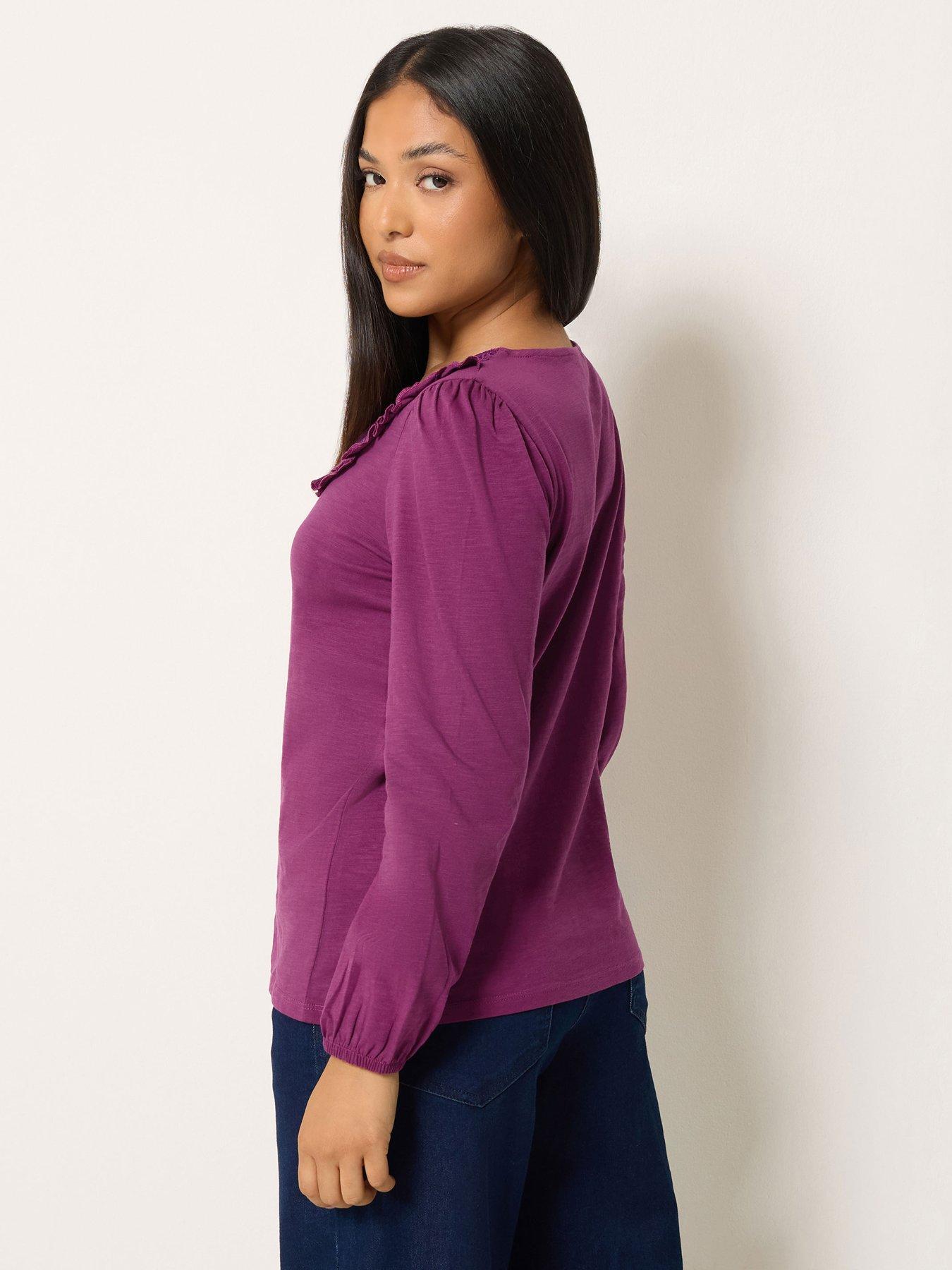Image 2 of 4 of M&Co Petite Womens Petite Frill Trim Lace Detail Blouse - Red