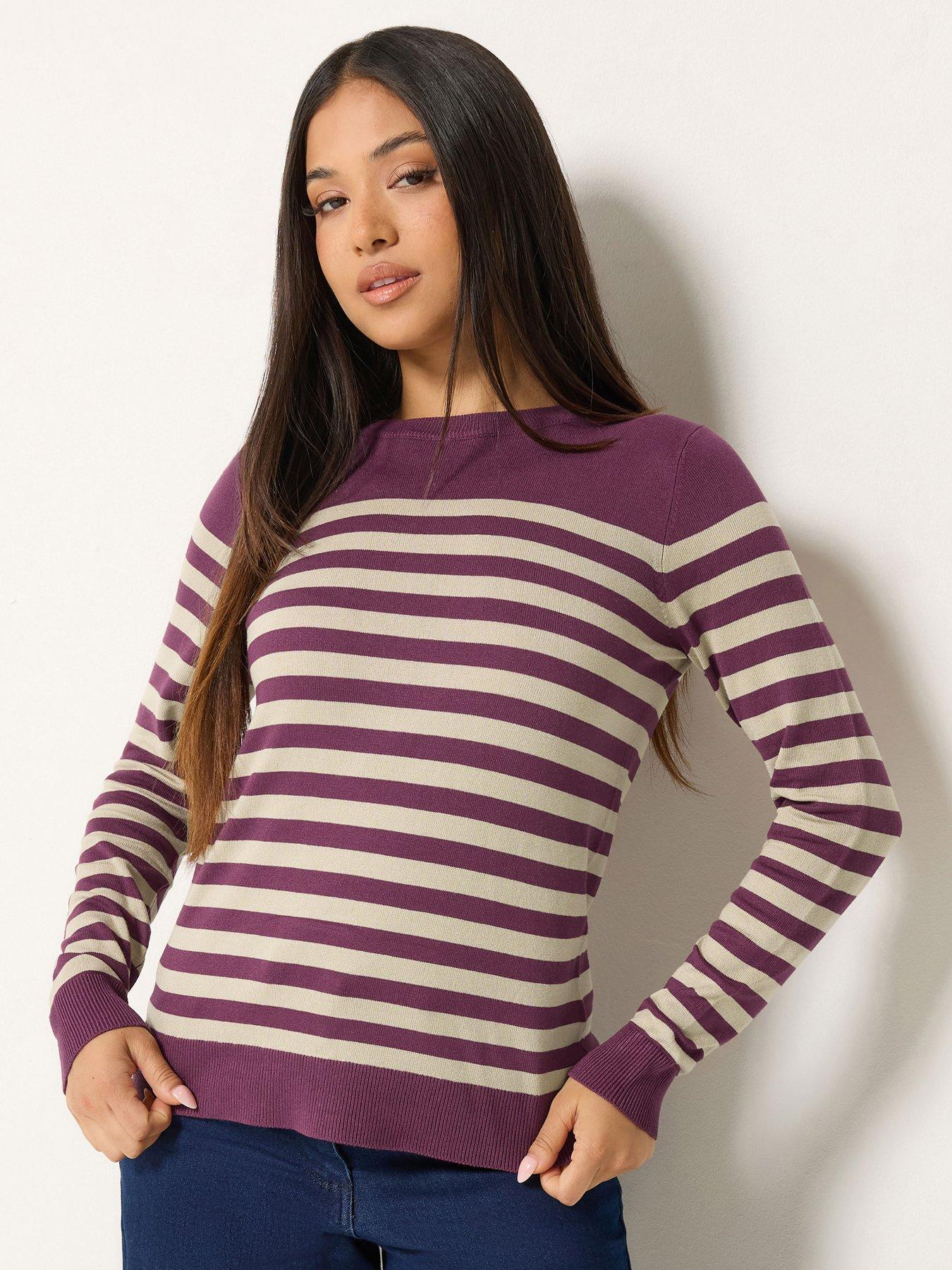 Image 1 of 4 of M&Co Petite Womens Petite Stripe Crew Neck Jumper - Grey