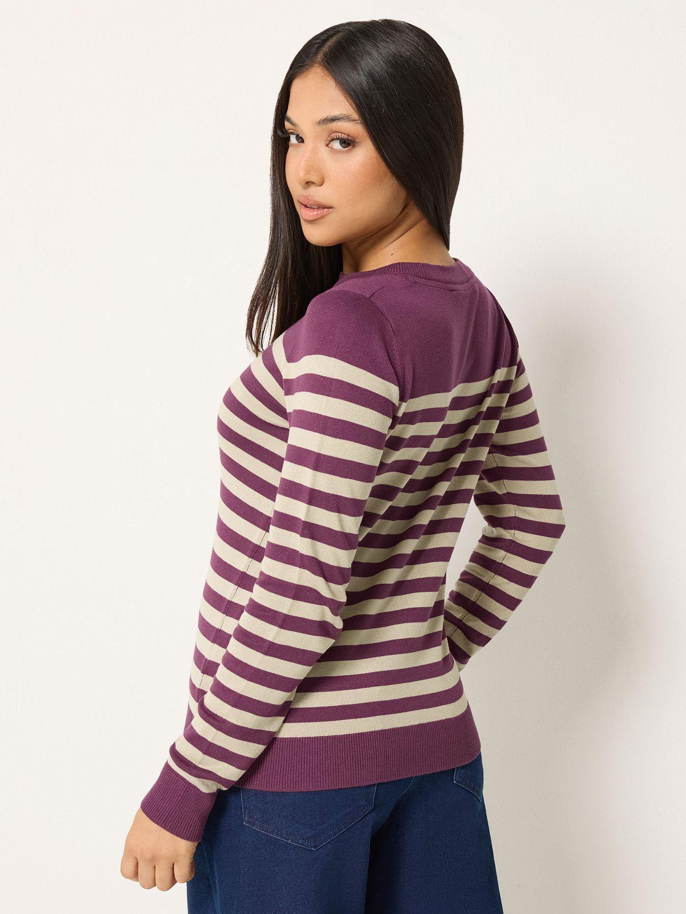 Image 2 of 4 of M&Co Petite Womens Petite Stripe Crew Neck Jumper - Grey