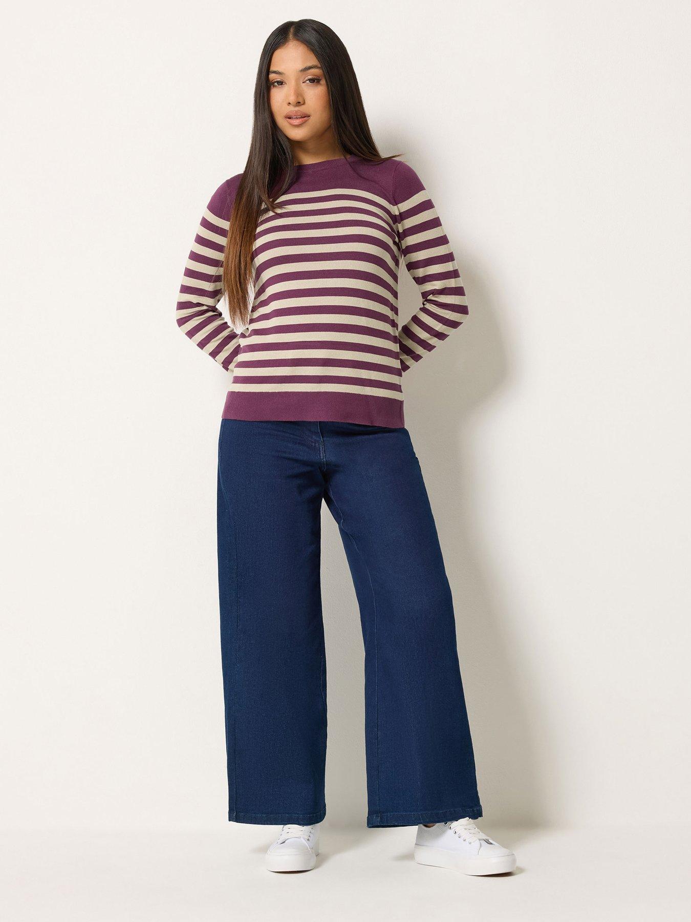 Image 3 of 4 of M&Co Petite Womens Petite Stripe Crew Neck Jumper - Grey