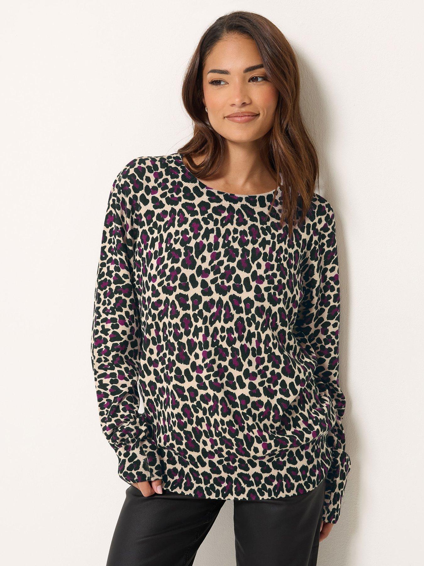 Image 1 of 3 of M&Co Petite Petite Natural Leopard Print Jumper