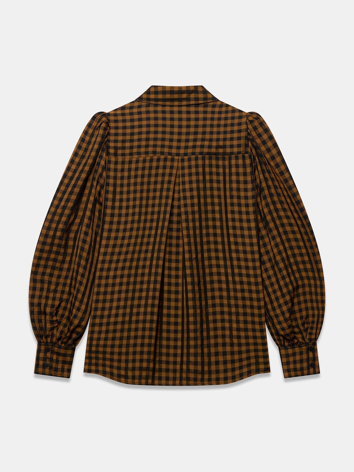 Image 6 of 6 of Mint Velvet Womens Check Puff Sleeve Shirt - Orange