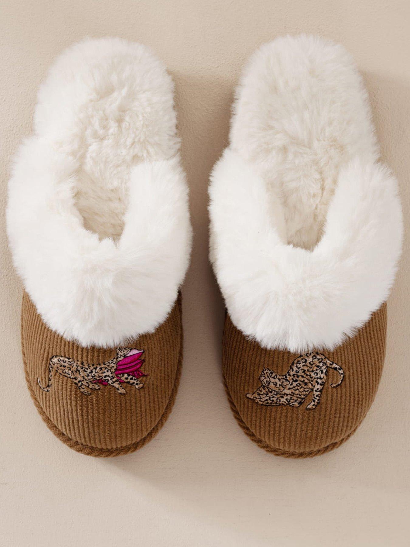 Image 2 of 6 of CHELSEA PEERS Chelsea Peers Corduroy Embroidered Leopard After Party Print Mule Slippers
