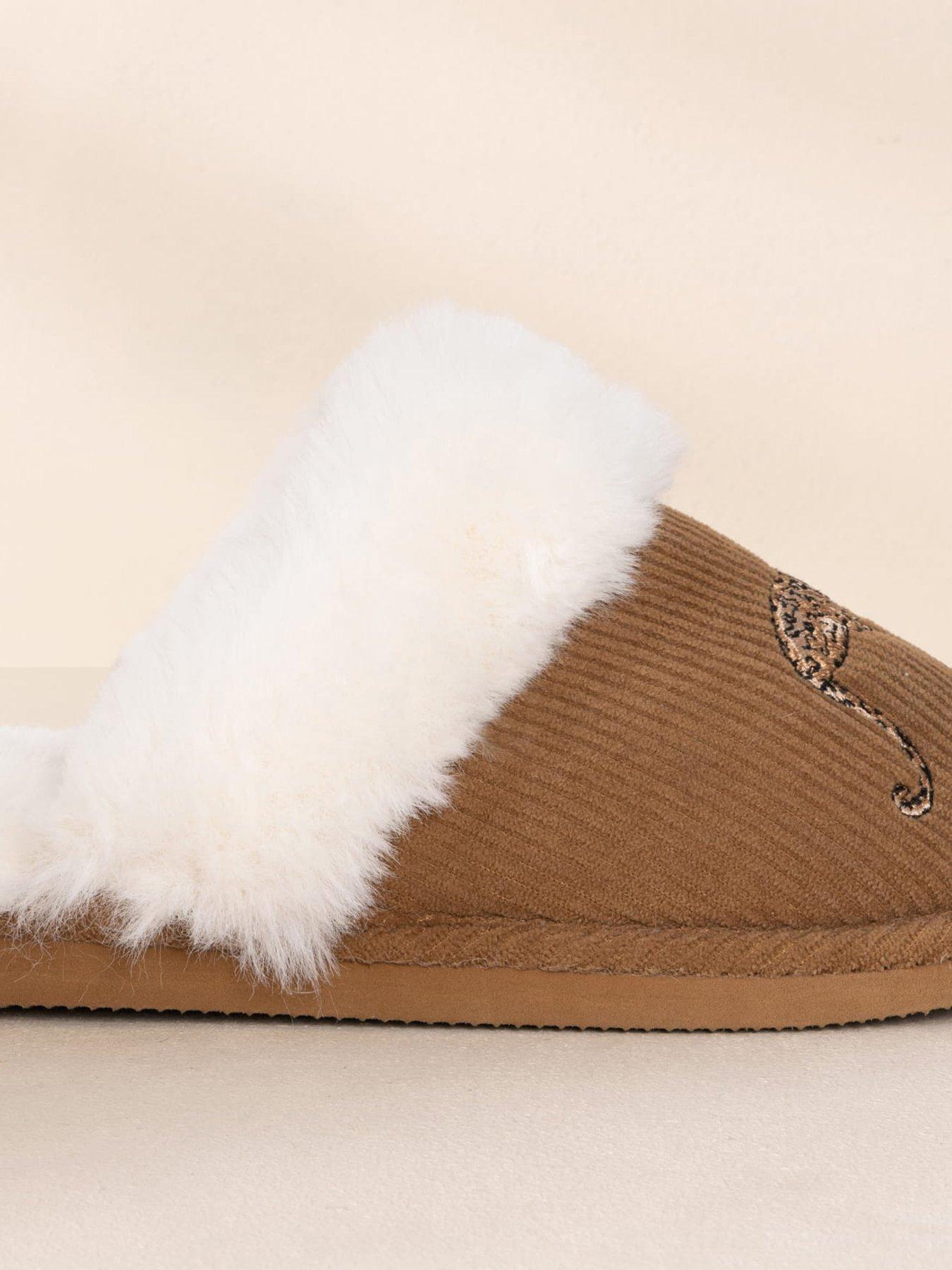 Image 6 of 6 of CHELSEA PEERS Chelsea Peers Corduroy Embroidered Leopard After Party Print Mule Slippers