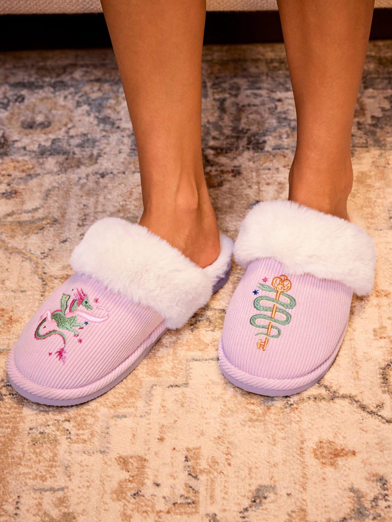 Image 1 of 5 of CHELSEA PEERS Chelsea Peers Corduroy Embroidered Mythical Dragon Mule Slippers - Pink