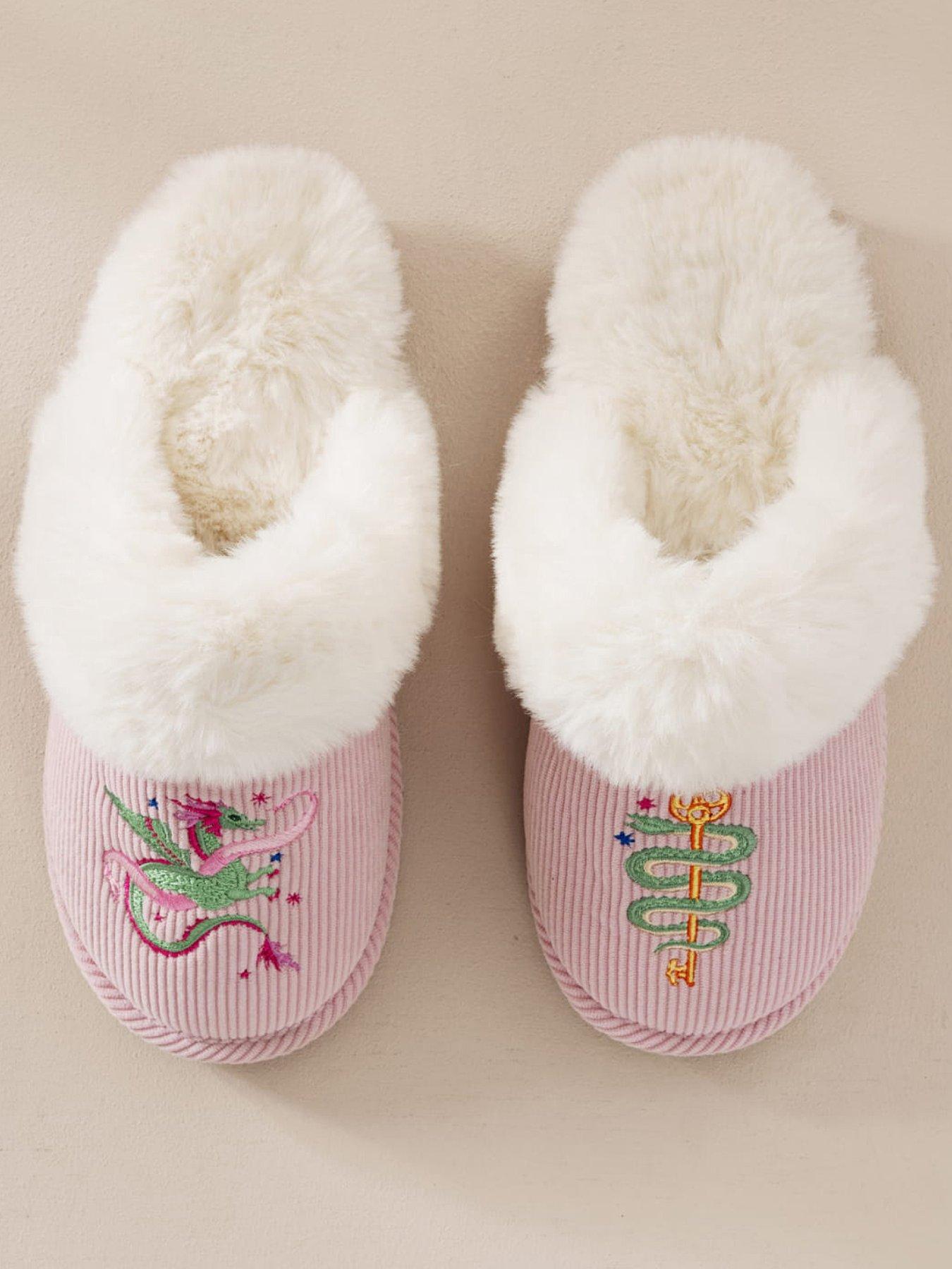 Image 2 of 5 of CHELSEA PEERS Chelsea Peers Corduroy Embroidered Mythical Dragon Mule Slippers - Pink