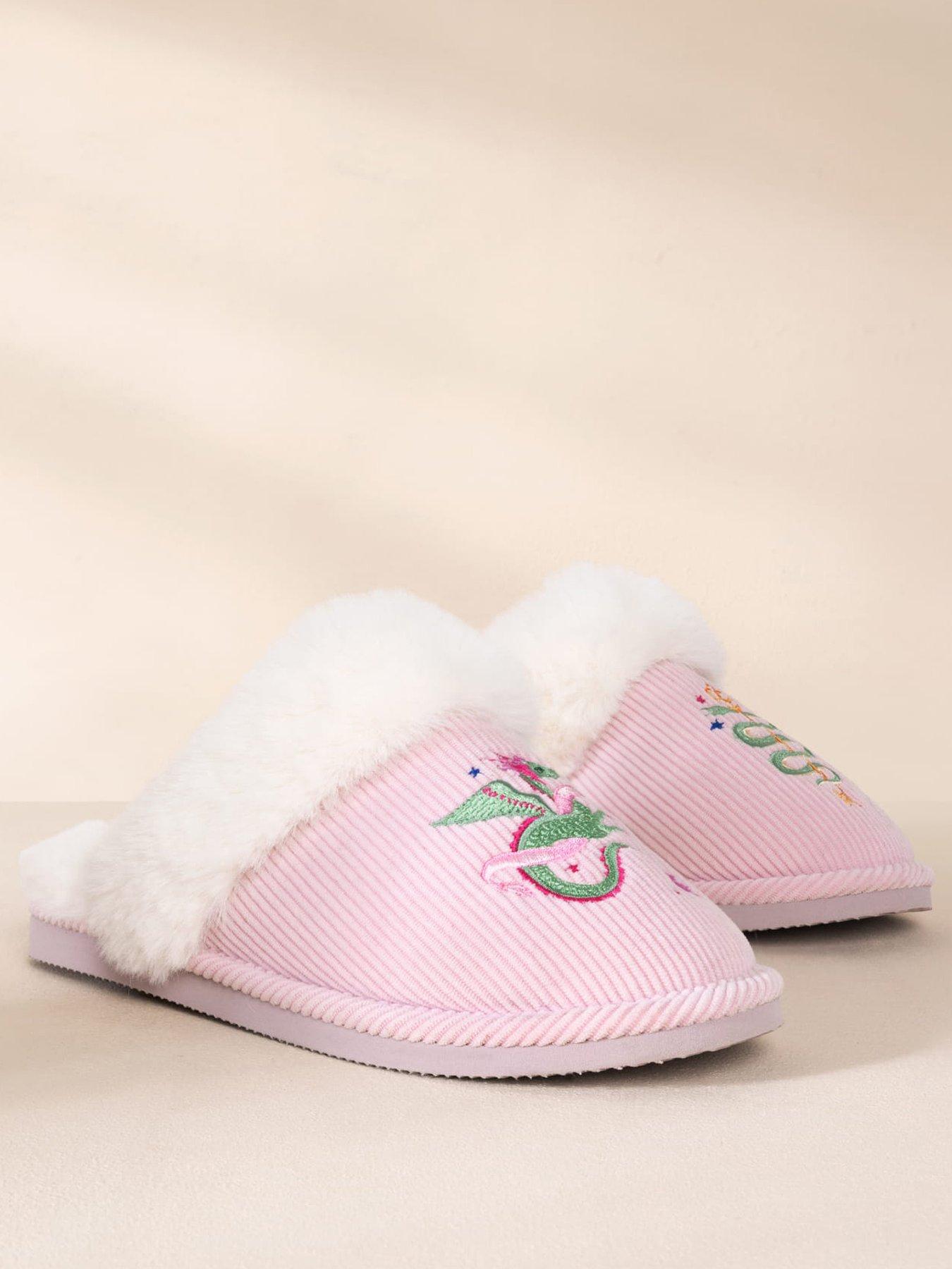 Image 3 of 5 of CHELSEA PEERS Chelsea Peers Corduroy Embroidered Mythical Dragon Mule Slippers - Pink