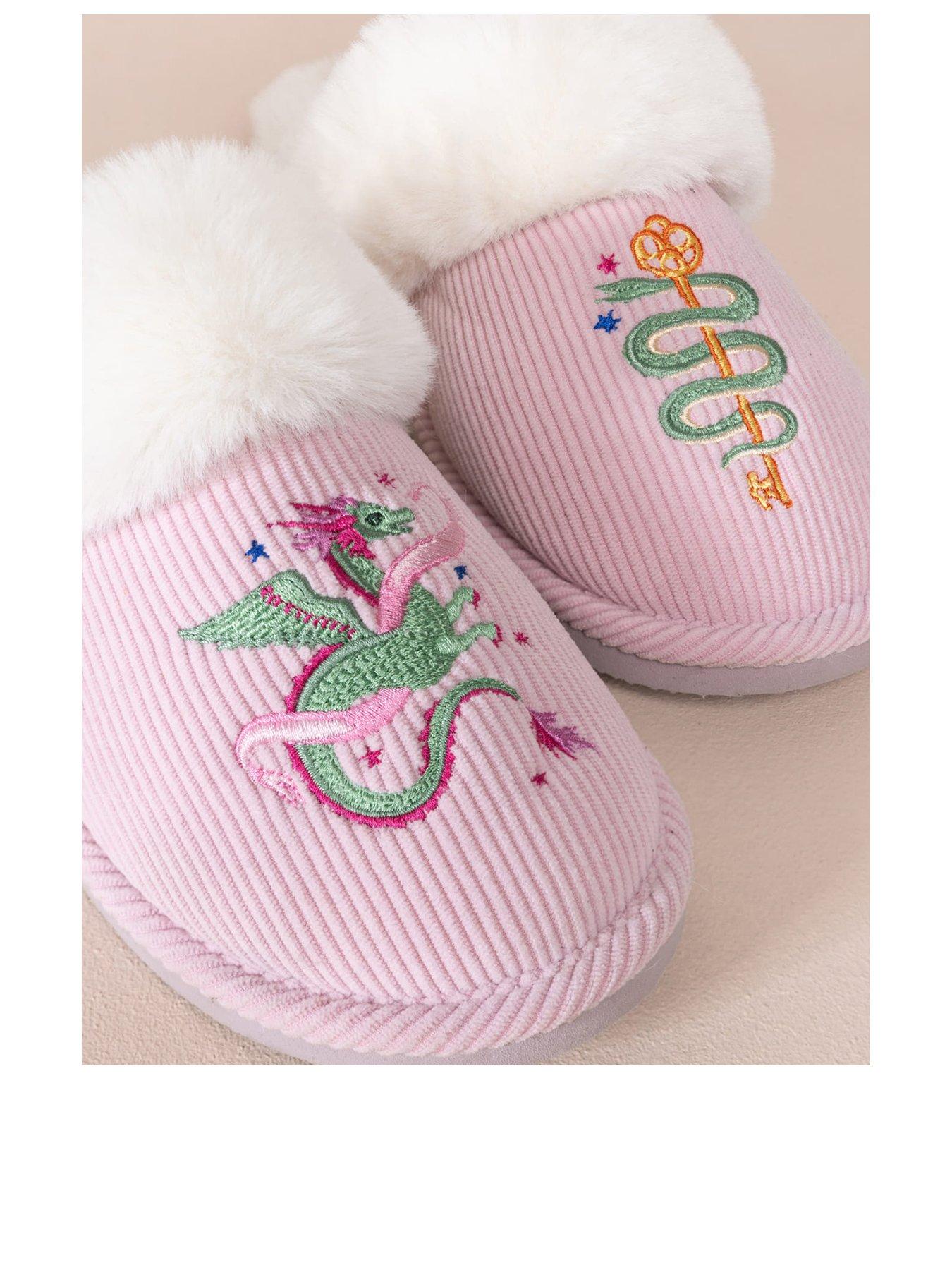 Image 4 of 5 of CHELSEA PEERS Chelsea Peers Corduroy Embroidered Mythical Dragon Mule Slippers - Pink