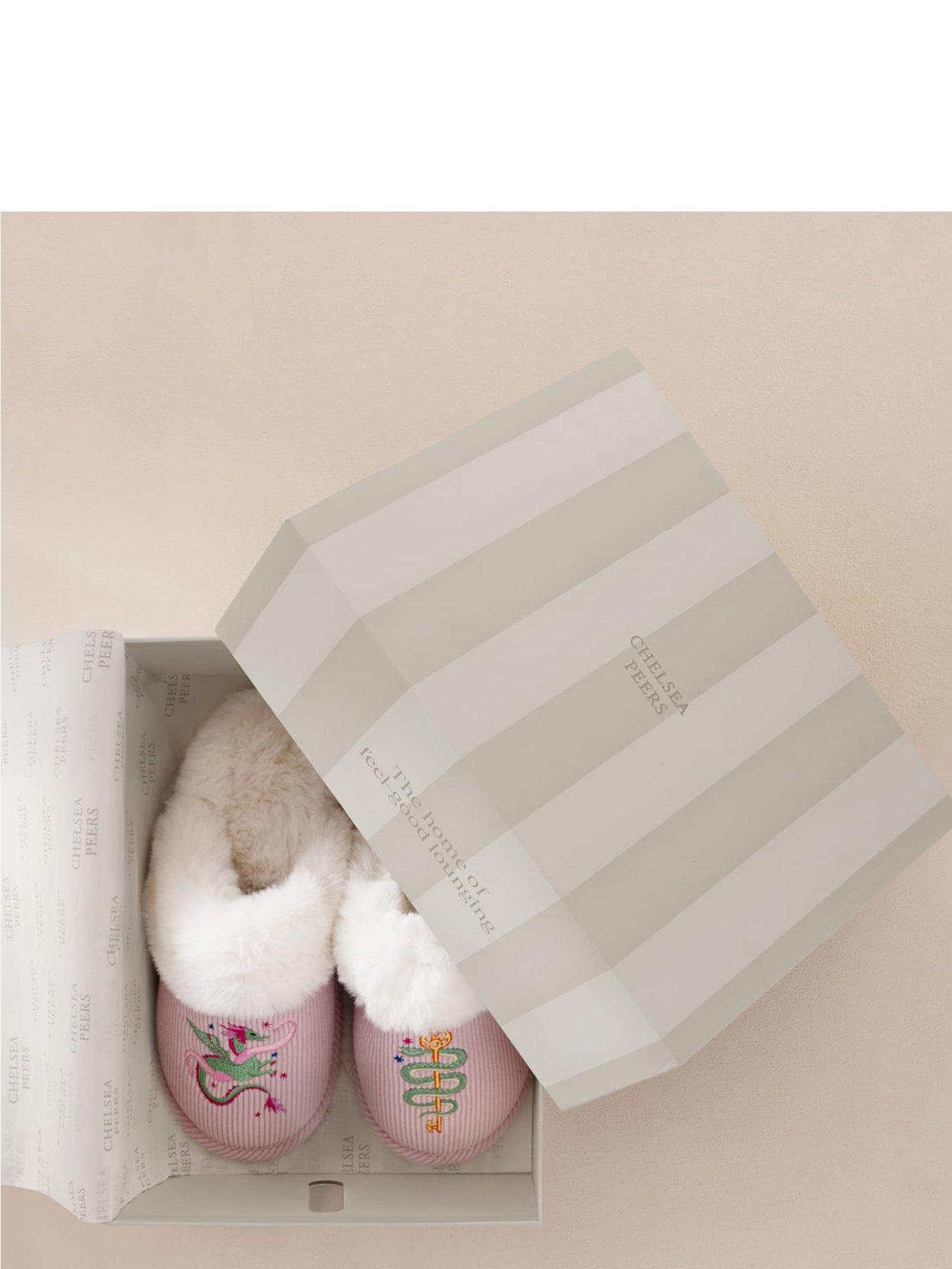 Image 5 of 5 of CHELSEA PEERS Chelsea Peers Corduroy Embroidered Mythical Dragon Mule Slippers - Pink