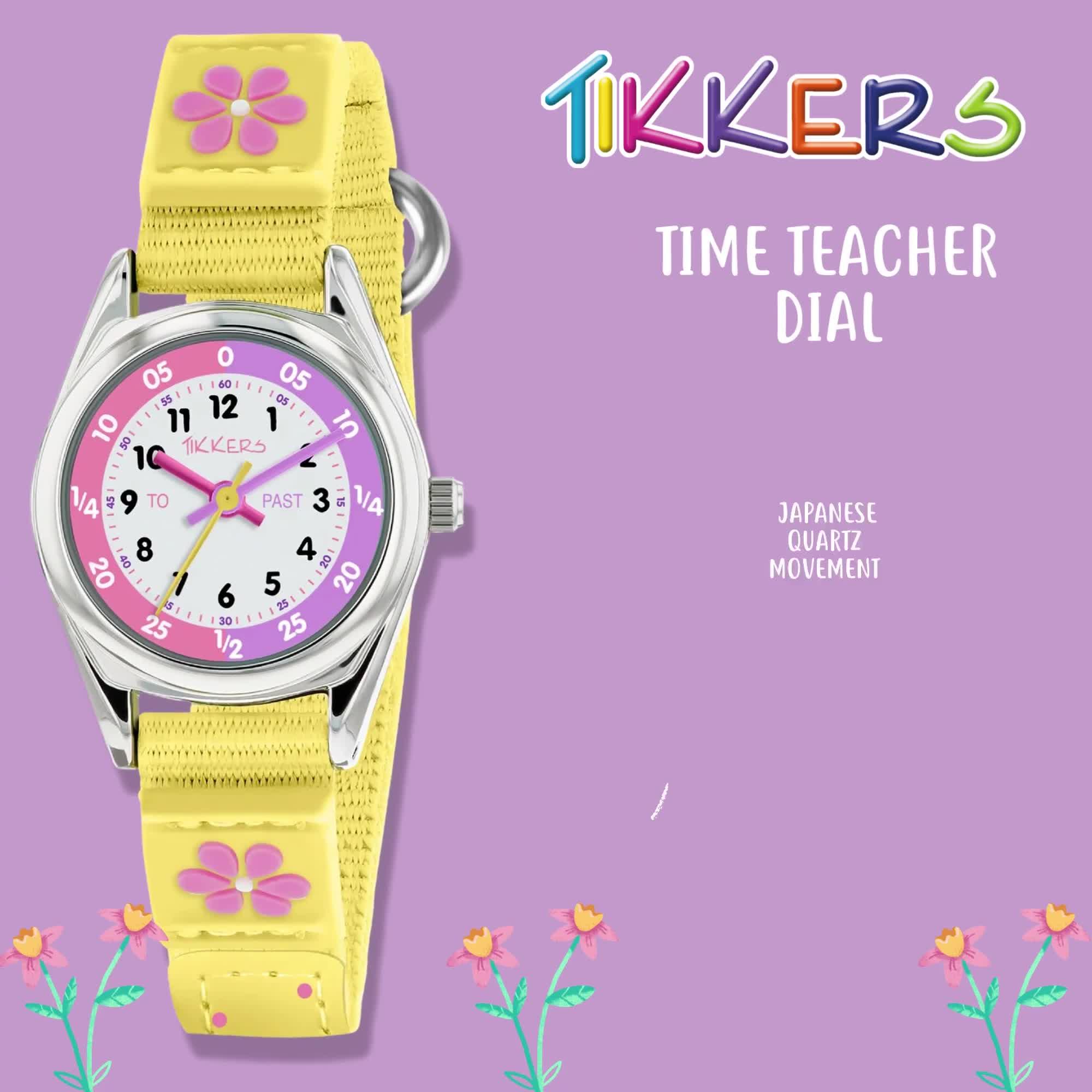 Video of tikkers-white-and-pink-time-teller-dial-yellow-velcronbspkids-watch