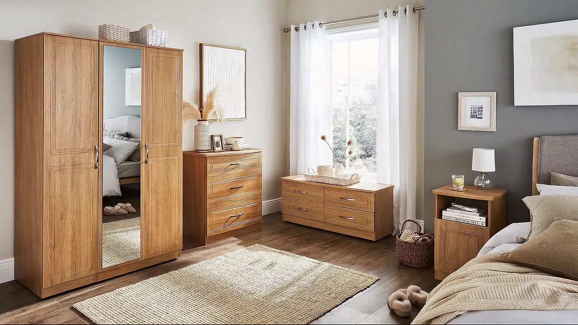 Image thumbnail 8 of 8 of SWIFT Winchester Part&nbsp;Assembled 4 Piece Package - 3 Door Mirrored Wardrobe, Chest of 5 Drawers and 2 Bedside Chests&nbsp;- FSC&reg; Certified