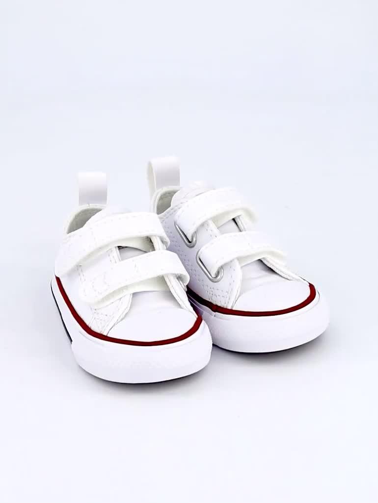 Video of converse-infant-unisex-easy-on-velcro-leather-ox-trainersnbsp-white