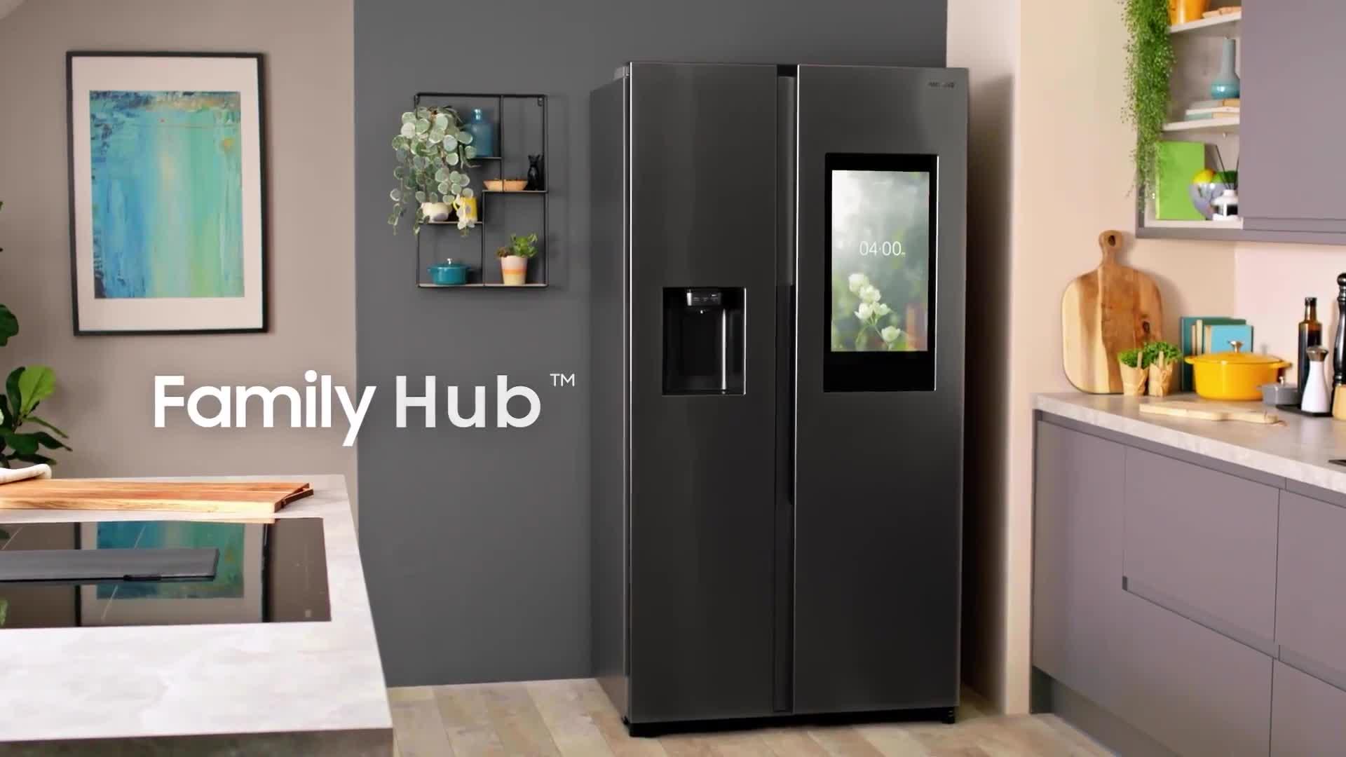 Video of samsung-family-hub-rs6ha8891sleu-american-style-fridge-freezer-with-spacemaxsuptradesup-technology-e-rated-aluminium