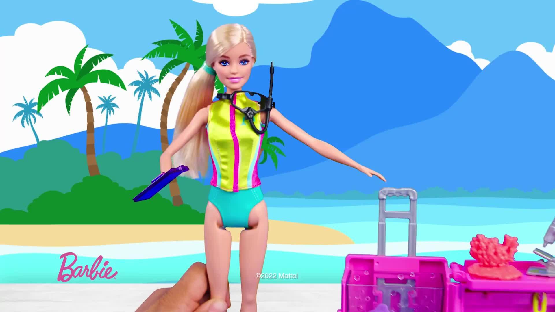 Video of barbie-marine-biologist-doll-and-accessories