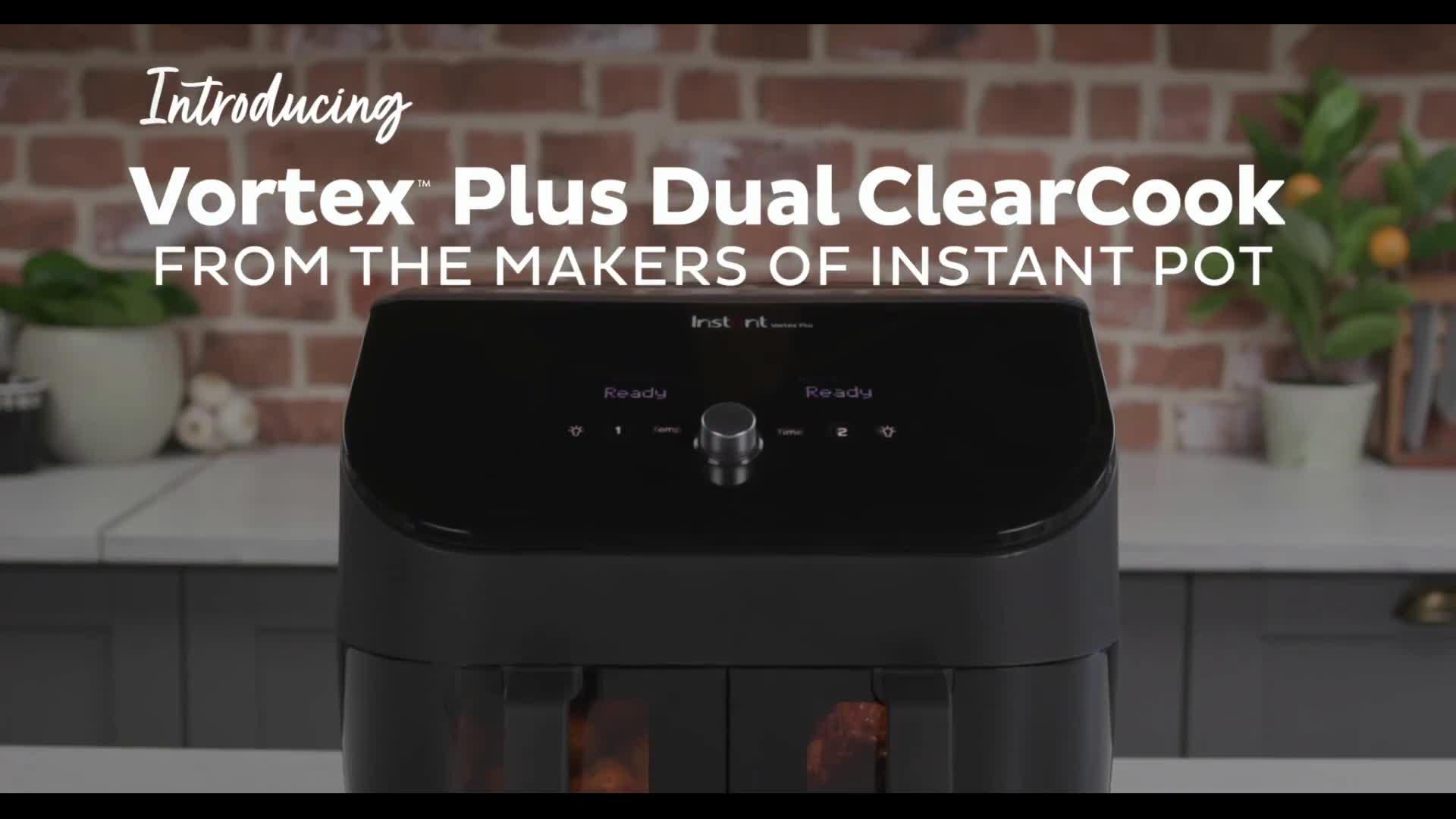 Video of instant-vortex-plus-dual-air-fryer-with-clearcook-black-76l--air-fry-bake-roast-grill-dehydrate-amp-reheat