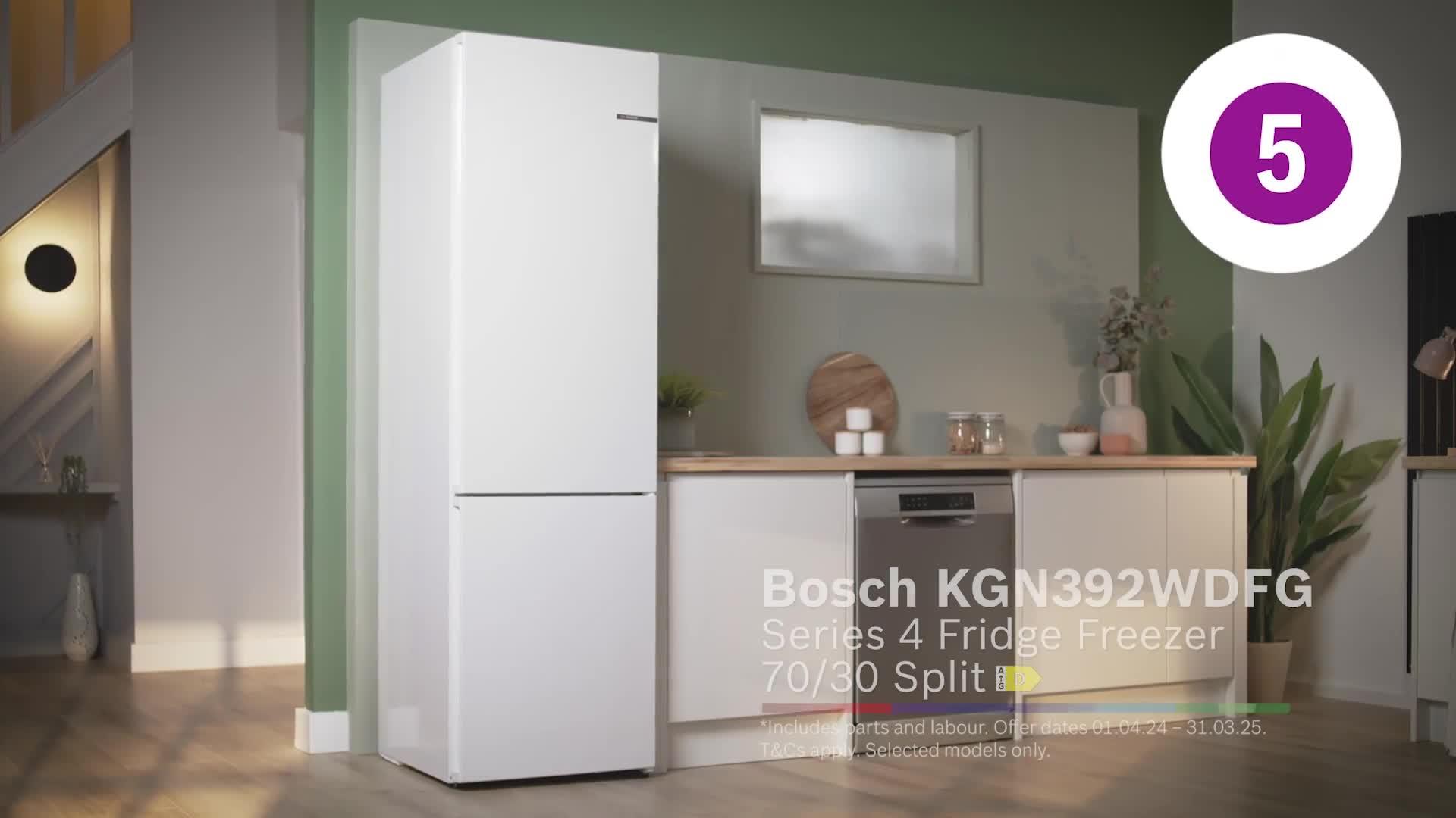 Video of bosch-series-4-kgn392wdfg-60cm-wide-vitafresh-no-frost-fridge-freezer-white
