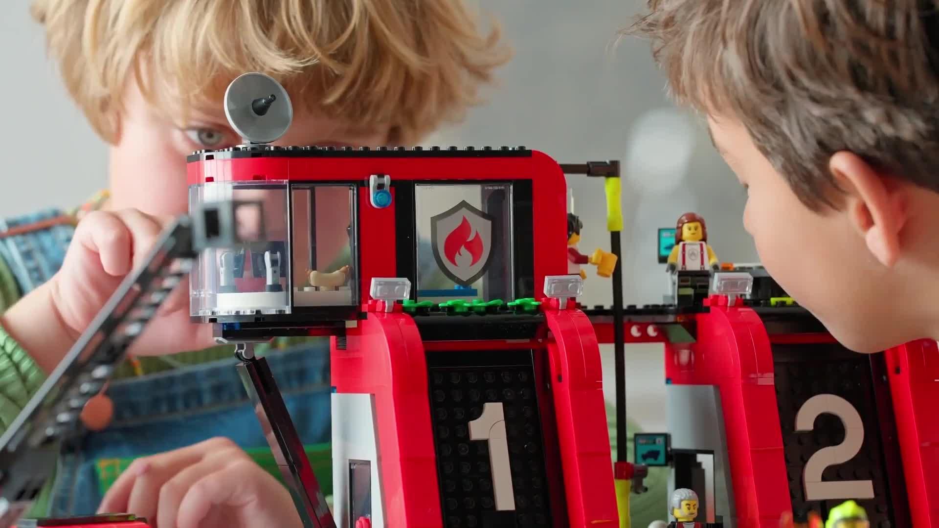 Video of lego-city-fire-station-with-fire-engine-playset-60414