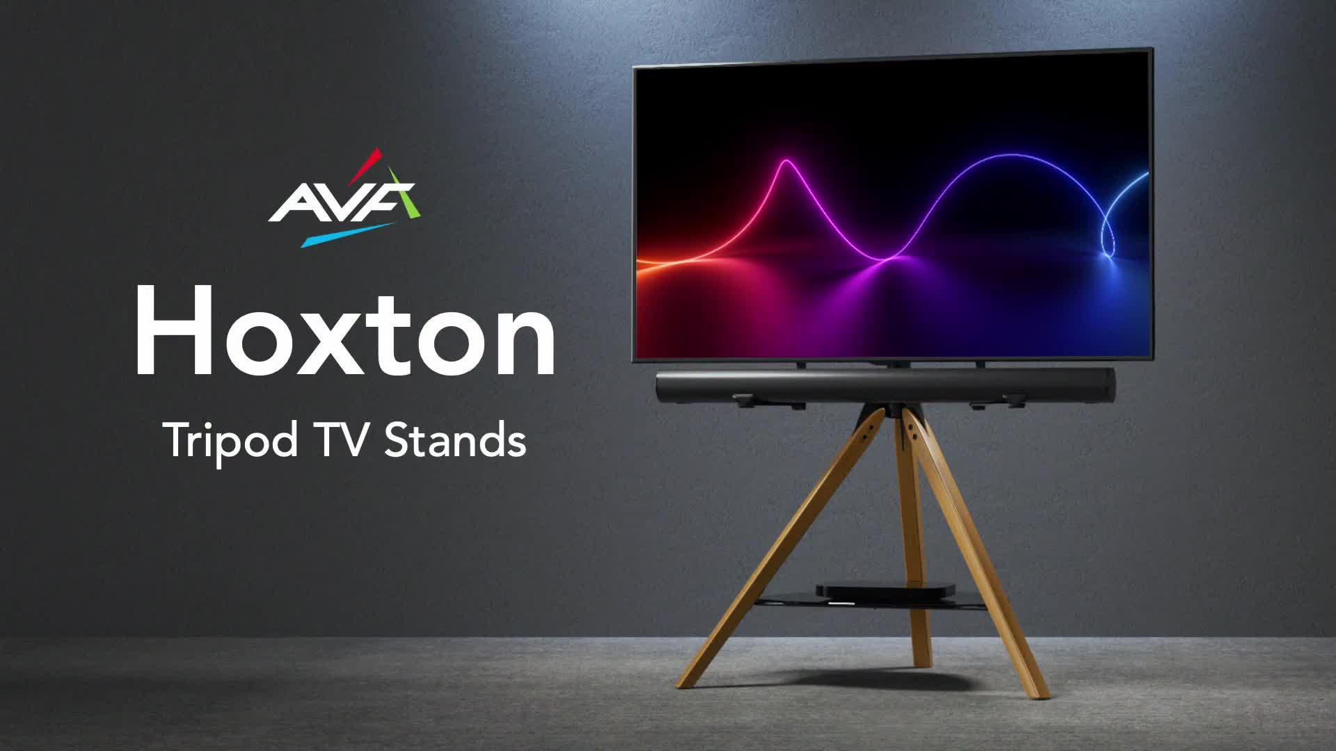 Video of avf-hoxton-tripod-tv-stand-with-soundbar-mounting-kit-for-tvs-32-70-dark-wood
