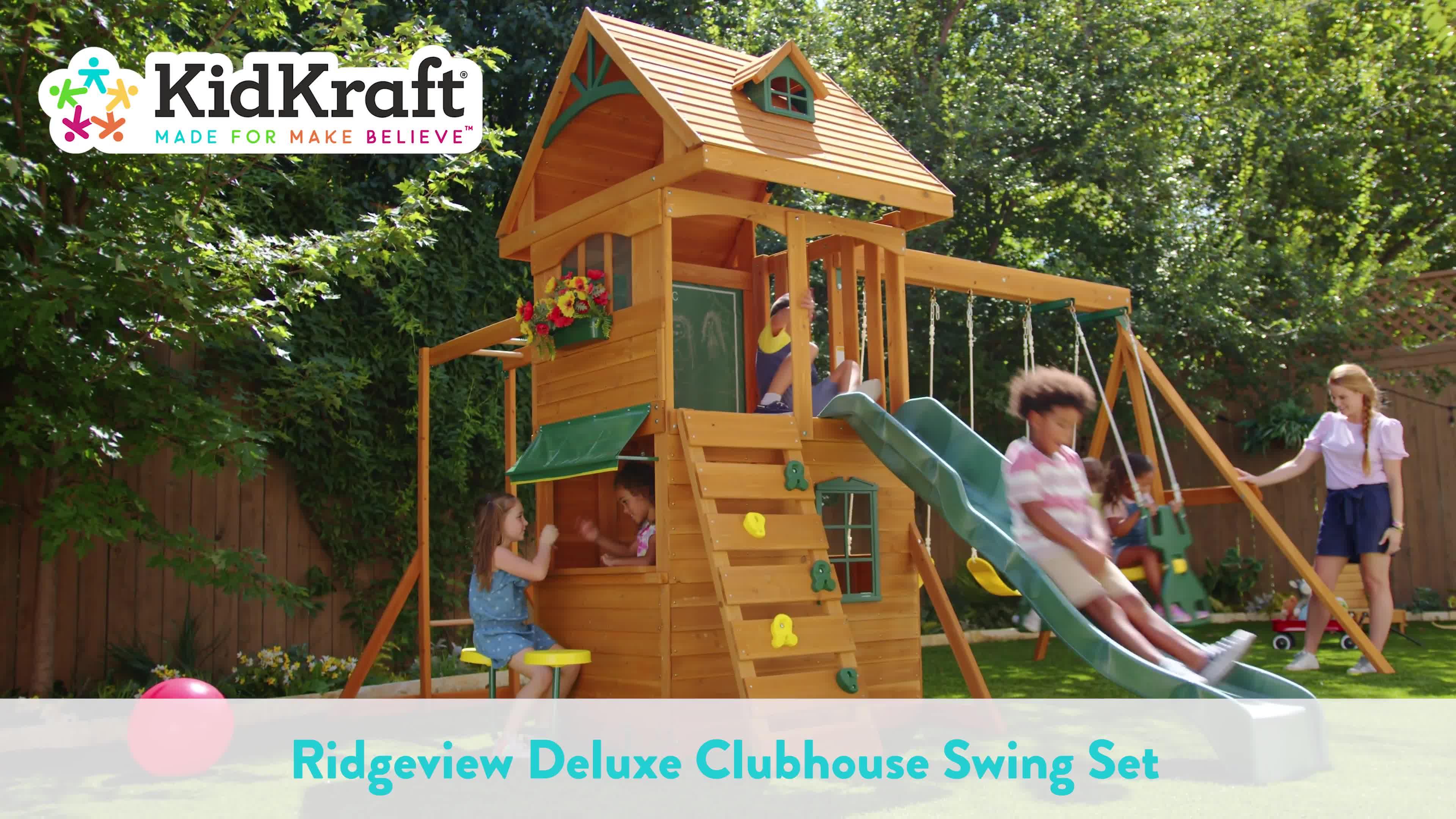 KidKraft Ridgeview Clubhouse Deluxe Fort Wooden Swingset littlewoods