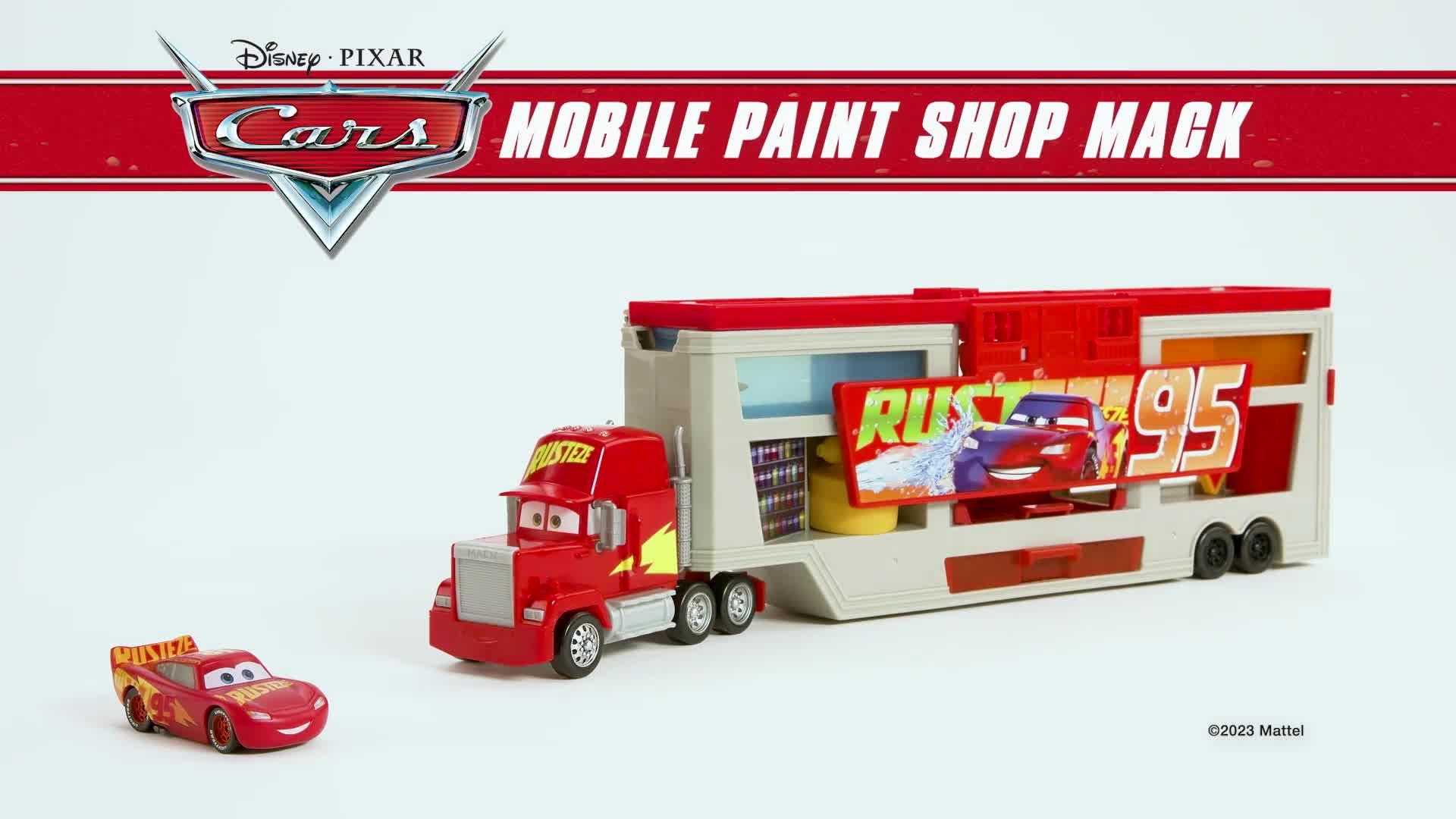 Video of disney-pixar-colour-changers-mobile-paint-shop-mack-playset