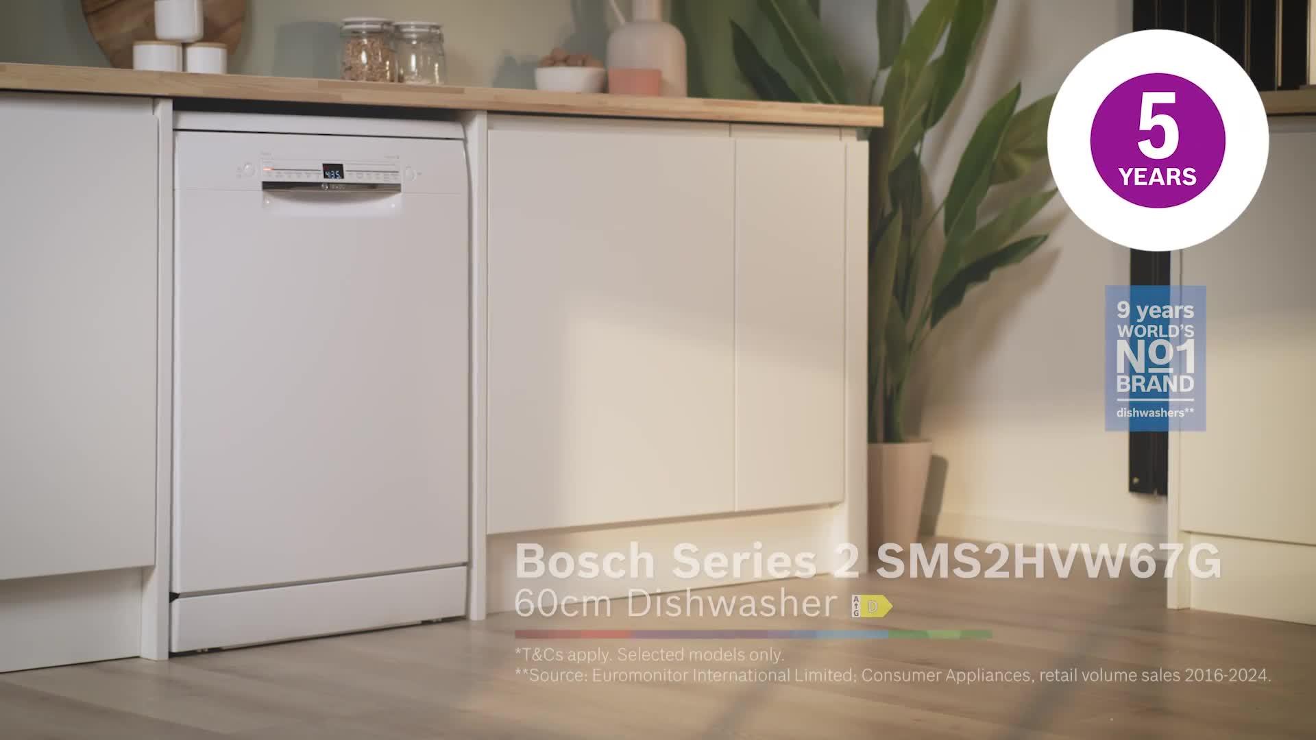 Image thumbnail 8 of 8 of Bosch Series 2 SMS2HVW67G Fullsize, 14-Place Setting Freestanding Dishwasher - 6 programmes, Vario baskets, Vario Drawer, 5 options, 46dB, 9L - White