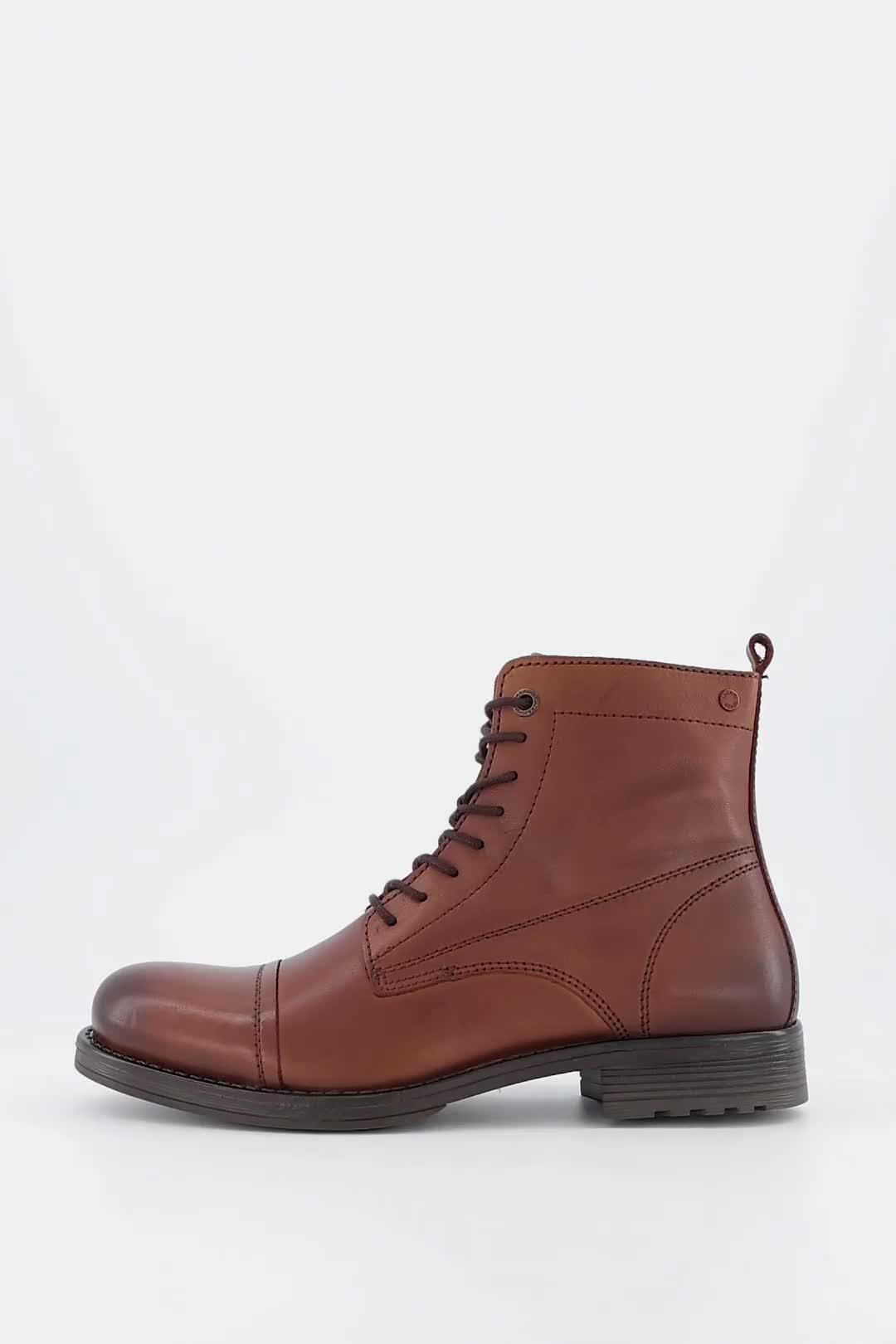 Video of jack-jones-leather-lace-up-boots-brown