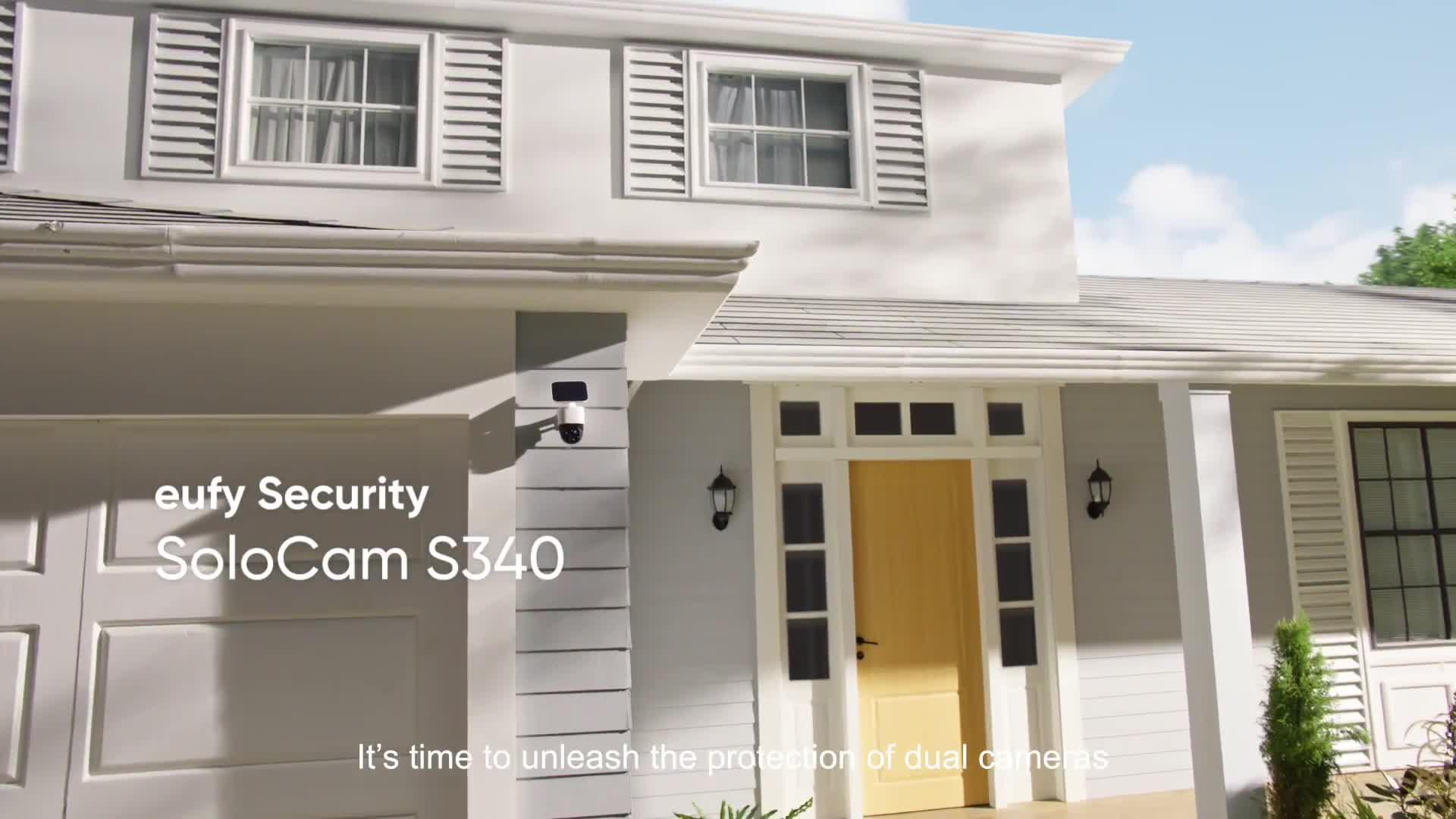Video of eufy-solocam-s340-3k-dual-lens-no-monthly-fee-solar-panel-360deg-coverage-camera