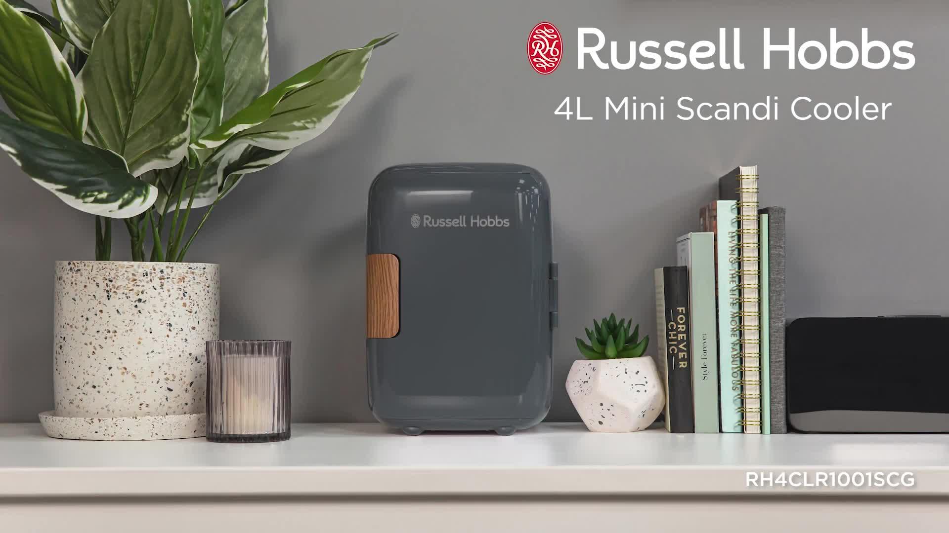 Video of russell-hobbs-rh4clr1001scg-4l-mini-compact-cooler-for-drinks-and-cosmetics-scandi-style-grey-amp-wood-effect