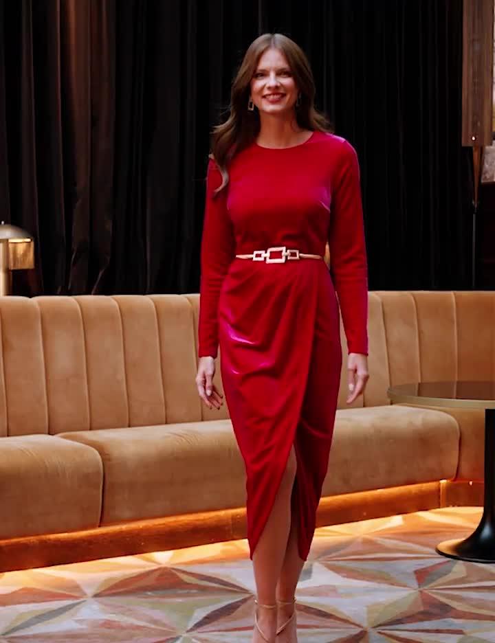 Video of sosandar-drape-skirt-midaxi-pencil-dress-pink