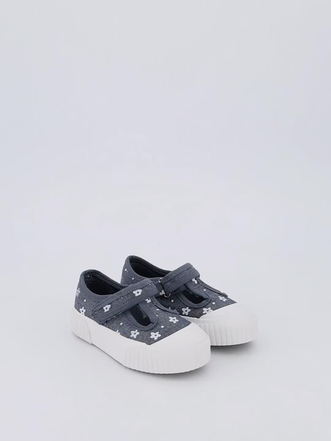 Video of everyday-girls-flower-canvas-t-bar-pumps-blue