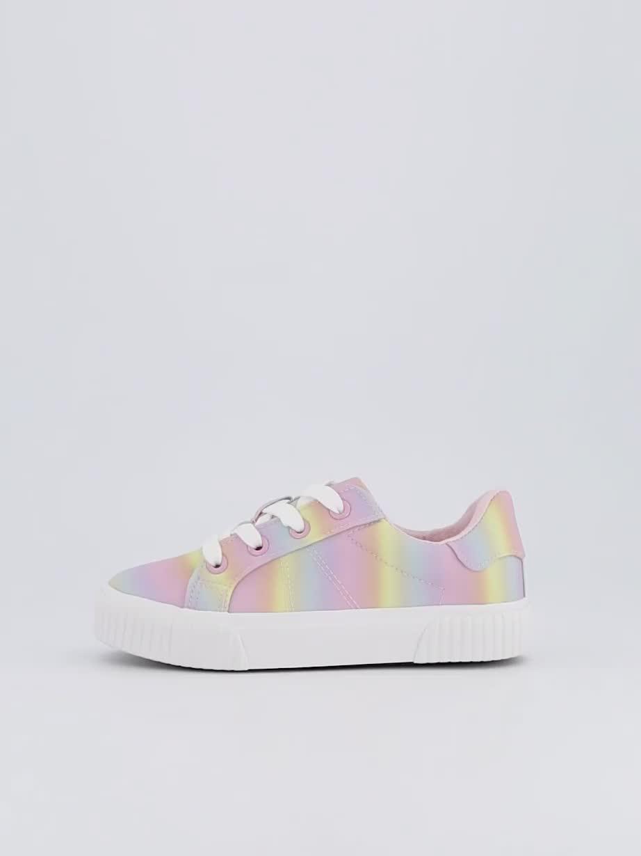 Video of everyday-girls-rainbow-canvas-lace-up-trainer-multi