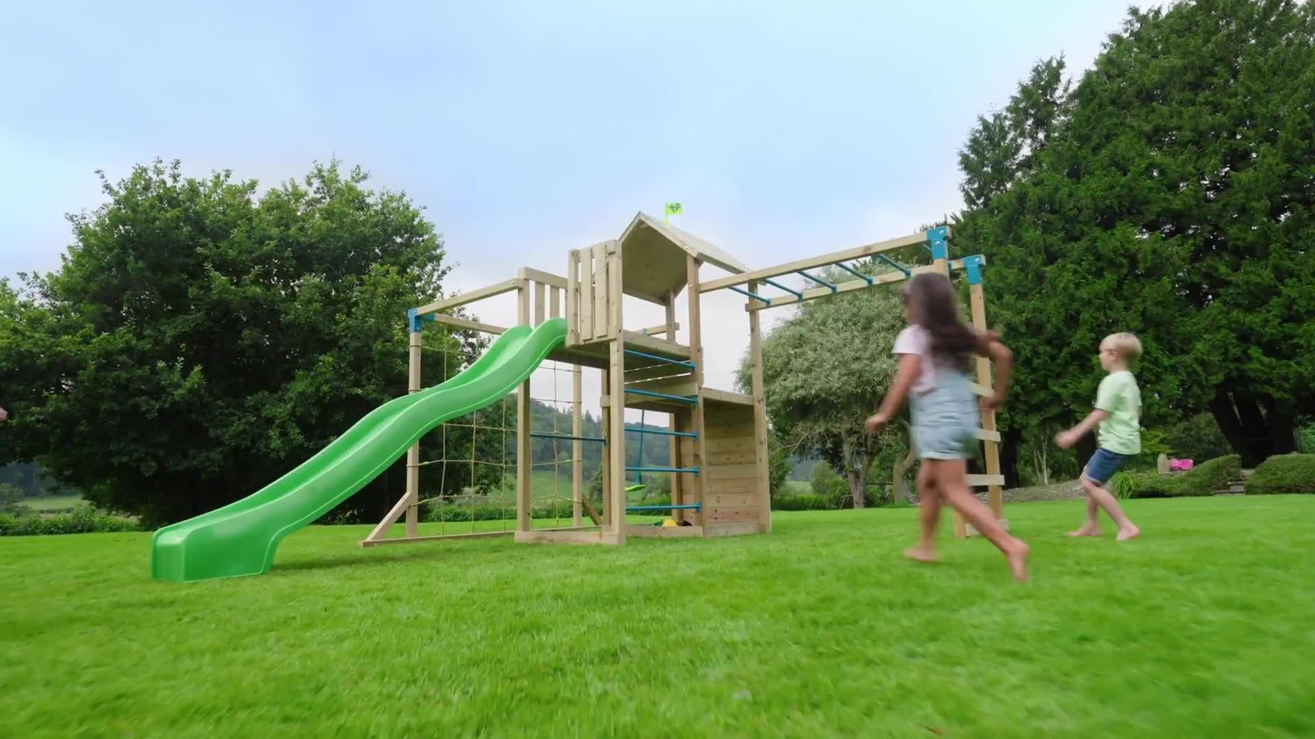 Image thumbnail 8 of 8 of TP Skywood Wooden Climbing Frame including Two Towers, Zipline &amp; Slide