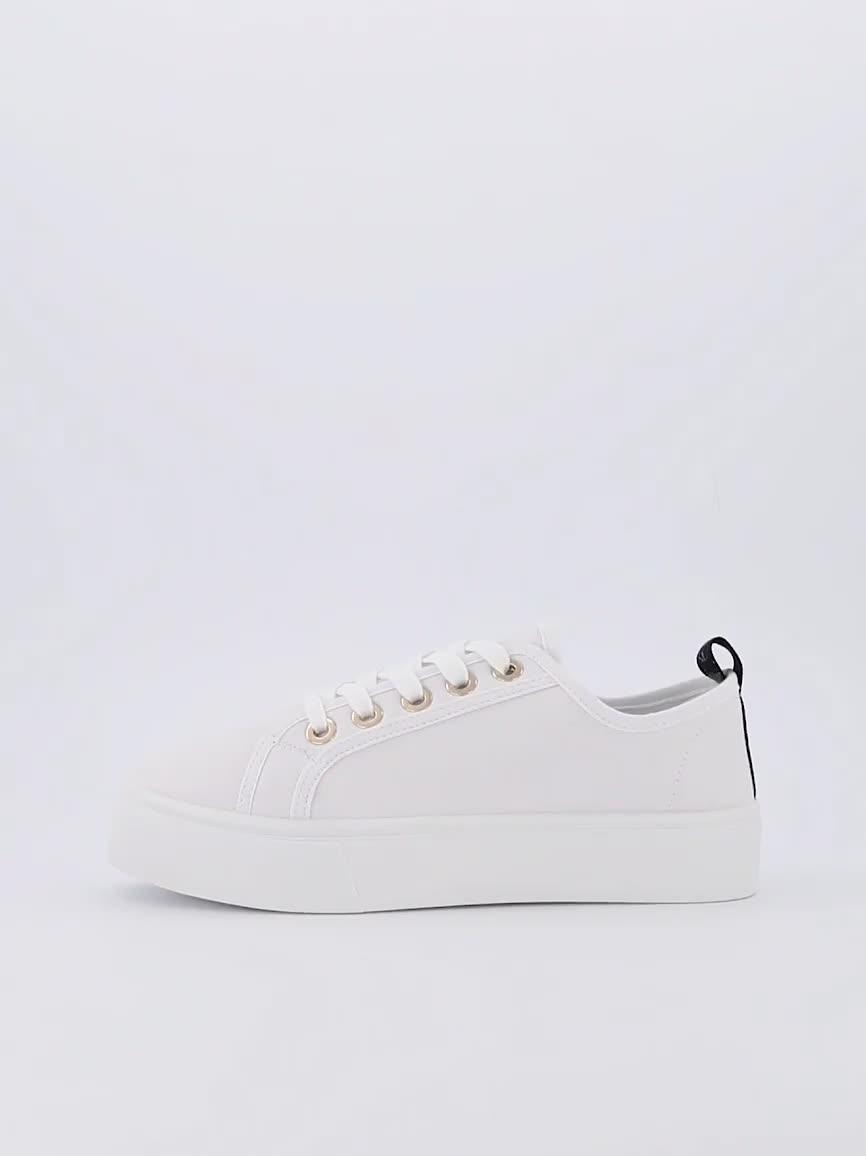 Video of everyday-standard-canvas-lace-up-platform-trainer-white
