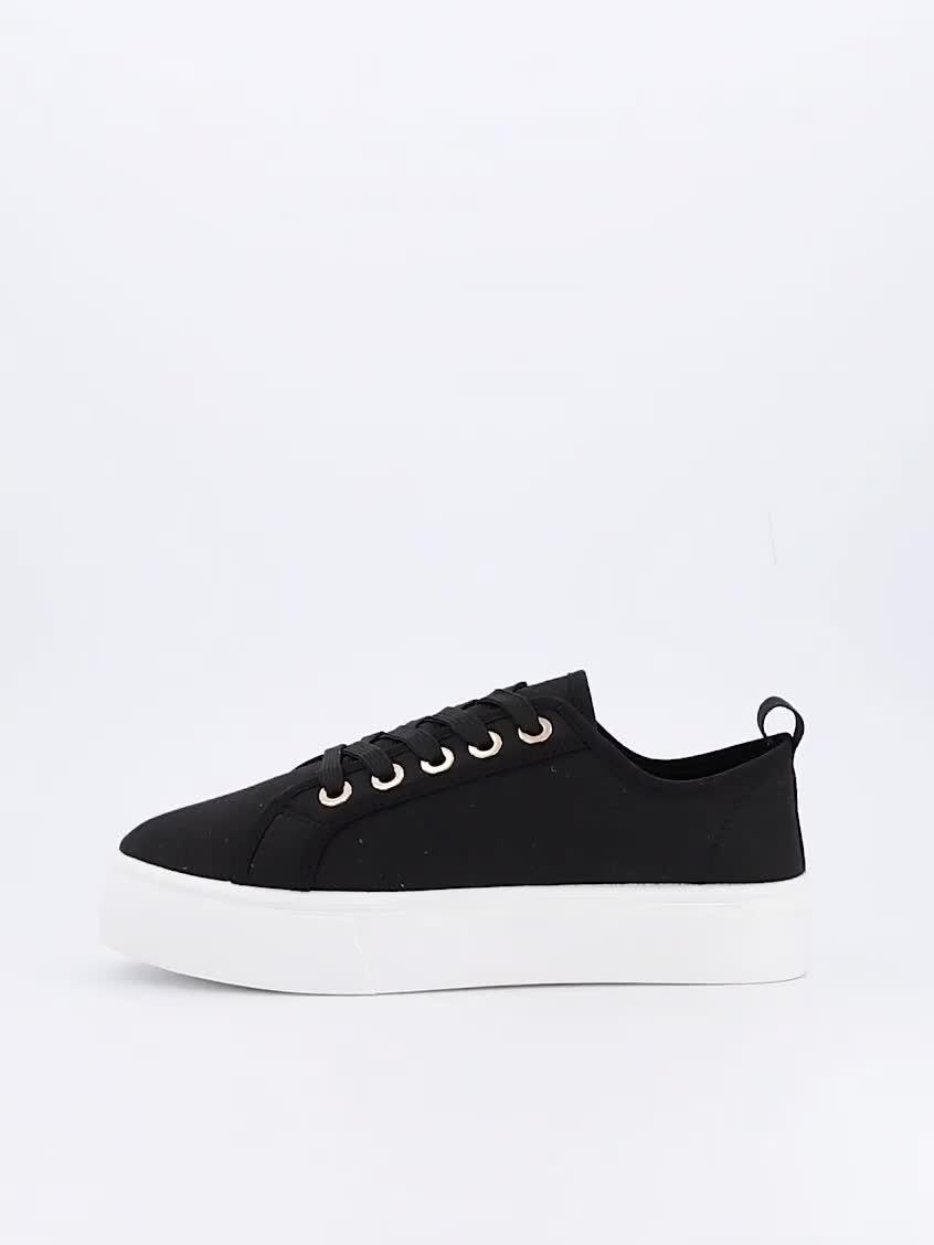 Video of everyday-standard-canvas-lace-up-platform-trainer-blackwhite
