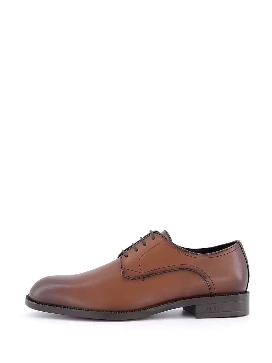Video of boss-tayil-leather-lace-derby-shoes-light-brown