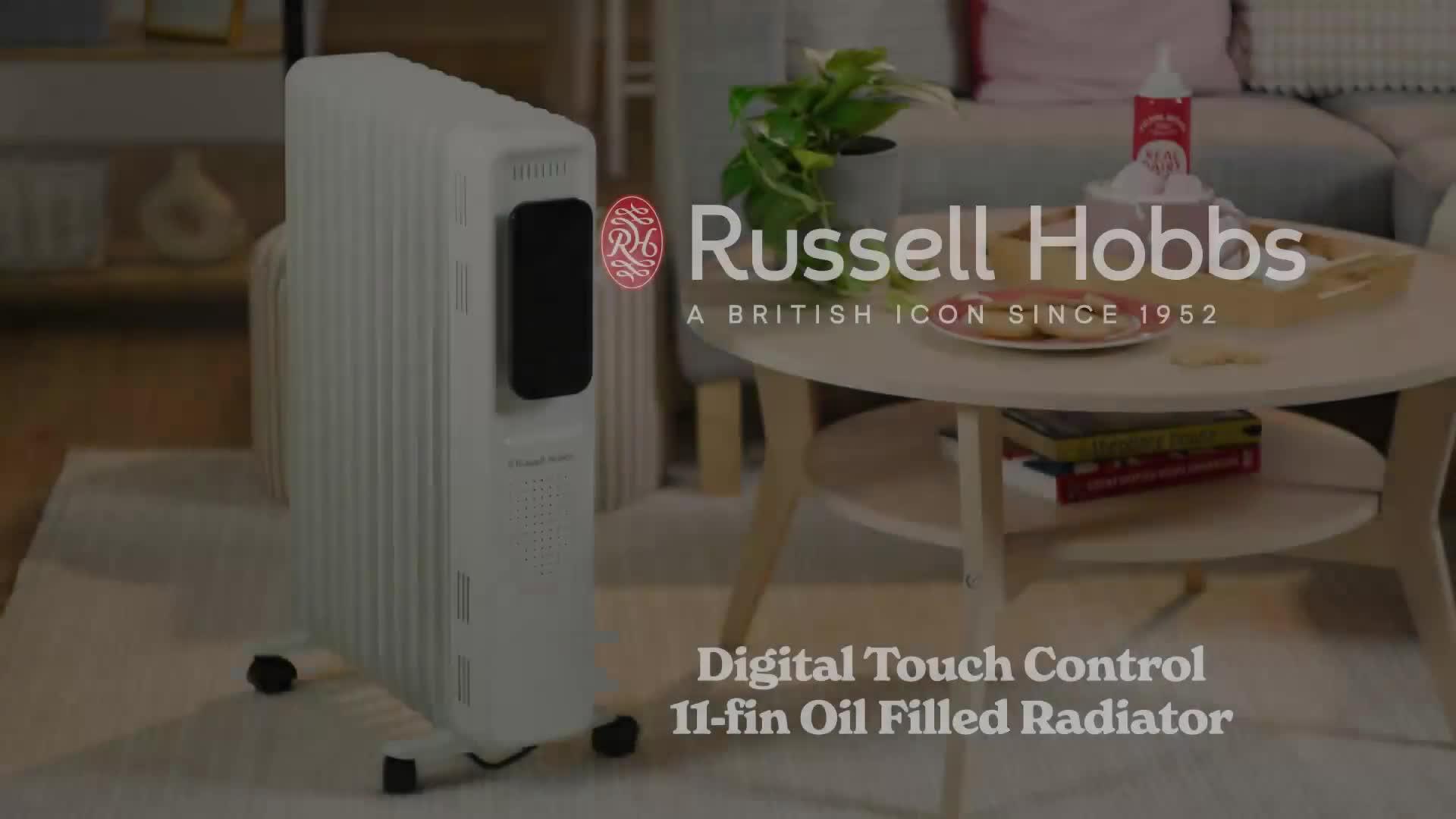 Video of russell-hobbs-25kwnbspdigital-touch-control-11-fin-oil-filled-radiator-white