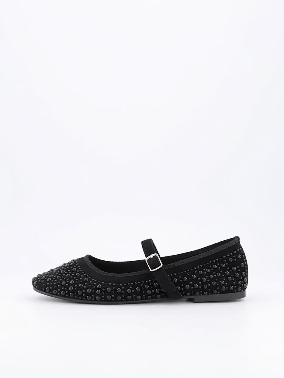 Video of v-by-very-mesh-ballerina-pump-with-pearls-black