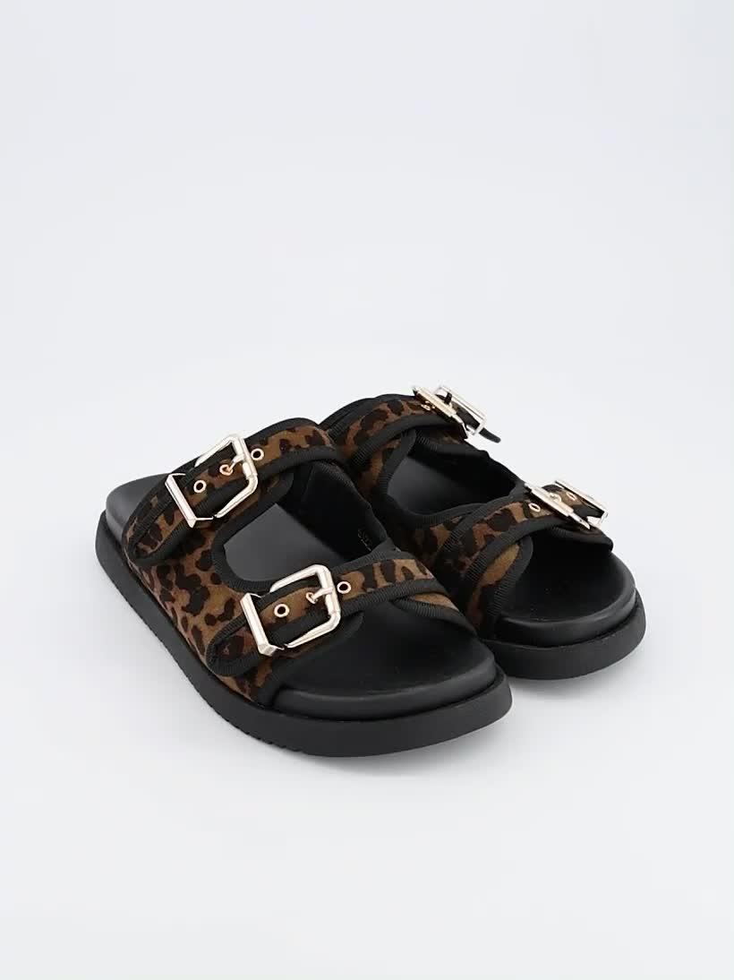 Video of v-by-very-extra-wide-leopard-flat-sandal-brown