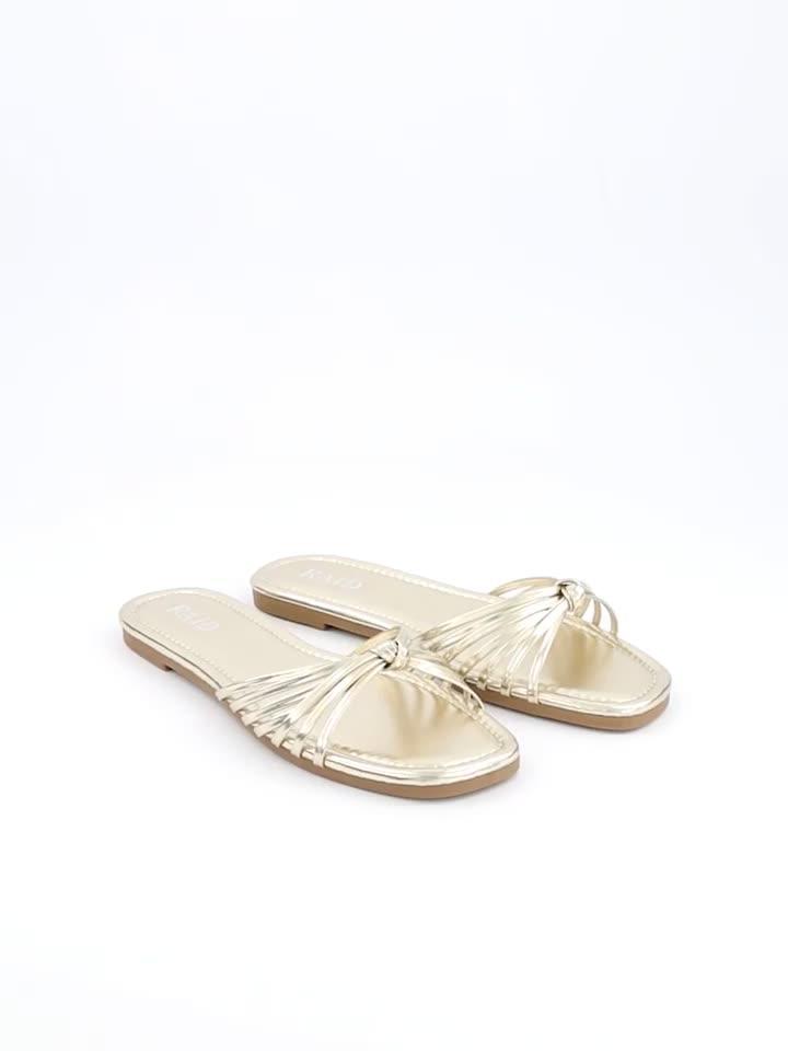 Video of raid-wide-fit-bella-flat-sandals-gold