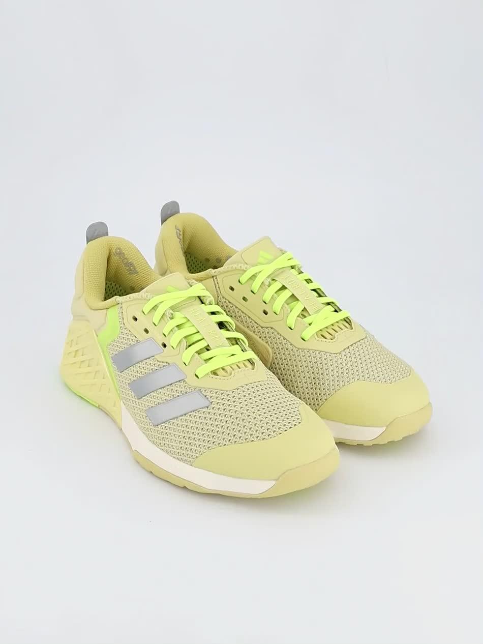 Video of adidas-womens-training-dropset-3-trainers-powder-yellowmatte-silver