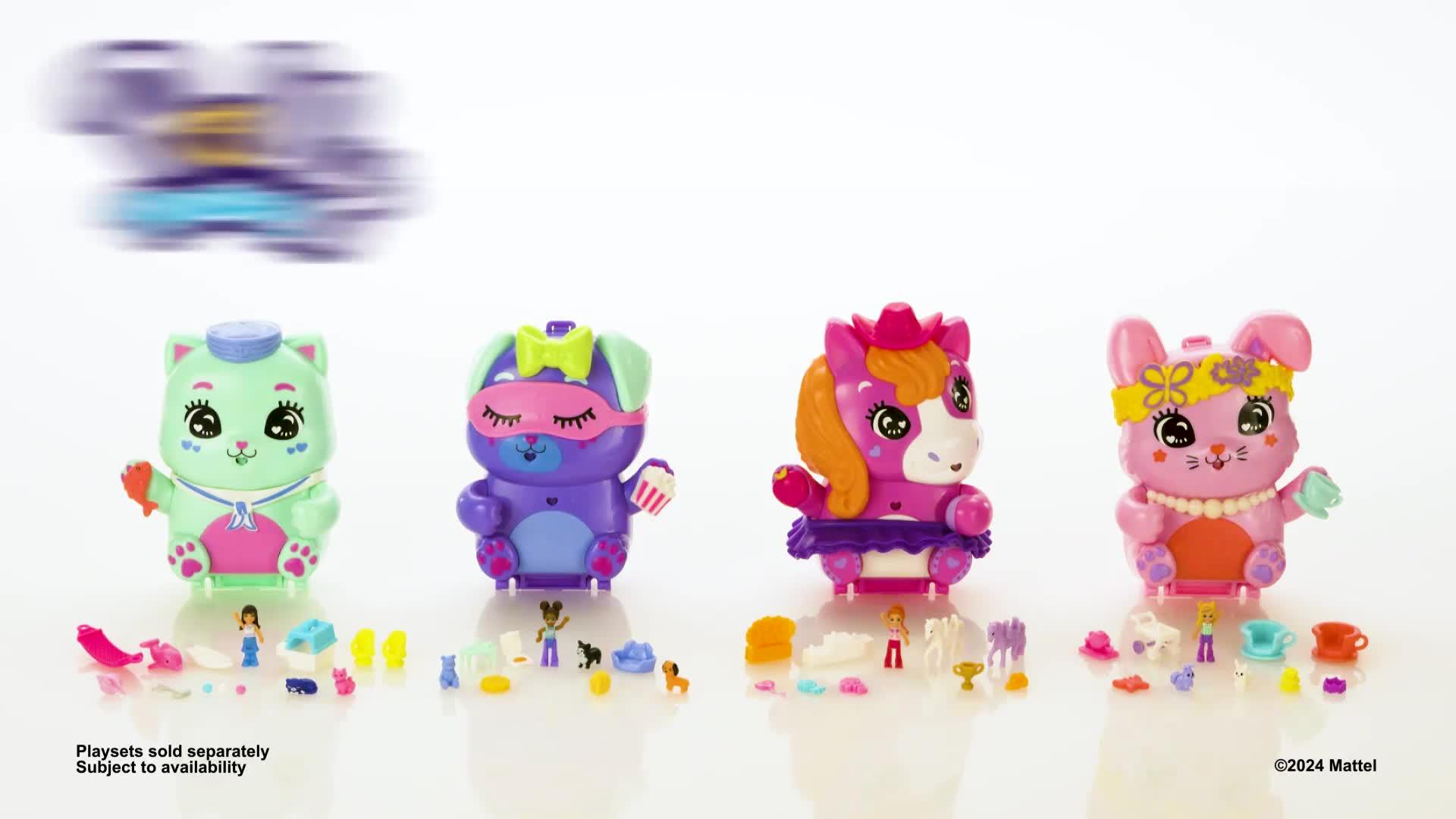 Video of polly-pocket-pony-rodeo-compact-playset-with-1-micro-doll-and-pet-horses-travel-toy-with-food-amp-styling-accessories