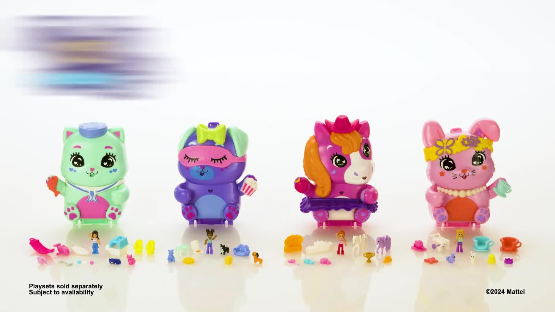 Video of polly-pocket-sleepover-puppy-compact-playset-with-1-micro-doll-and-pet-dogs-travel-toy-with-food-amp-styling-accessories