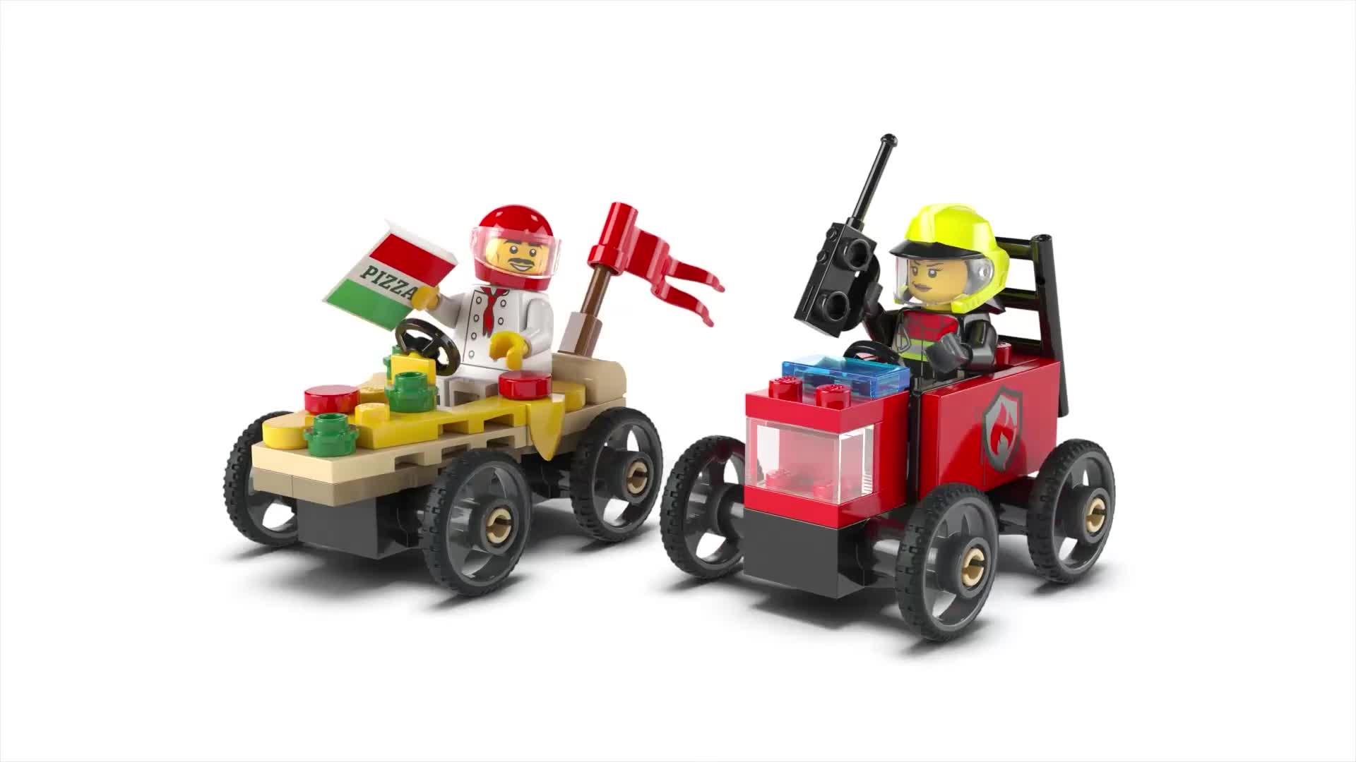 Video of lego-city-pizza-vs-fire-truck-race-car-pack-60458