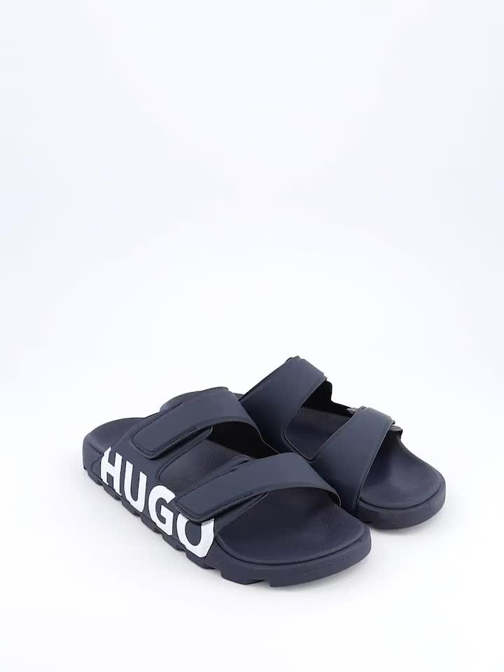 Video of hugo-mens-evander-two-strap-logo-sandals-navy