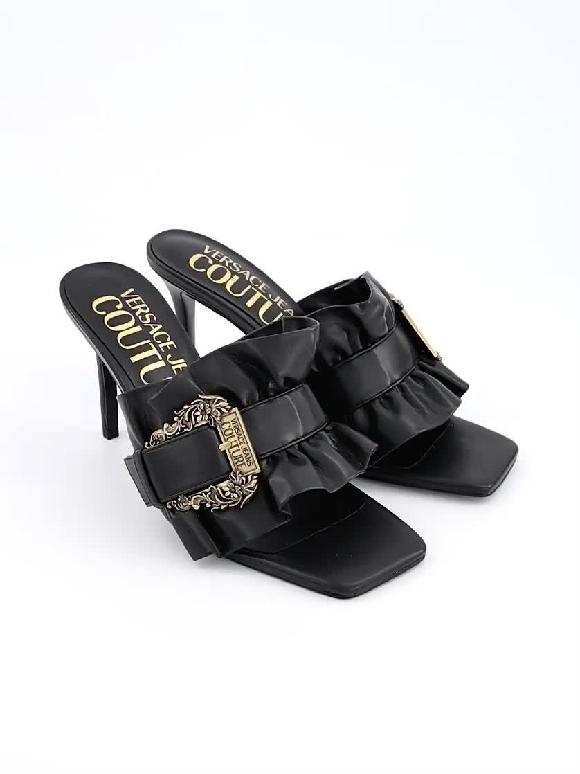Image thumbnail 7 of 7 of Versace Jeans Couture Ruffle Buckle Heeled Mules - Black