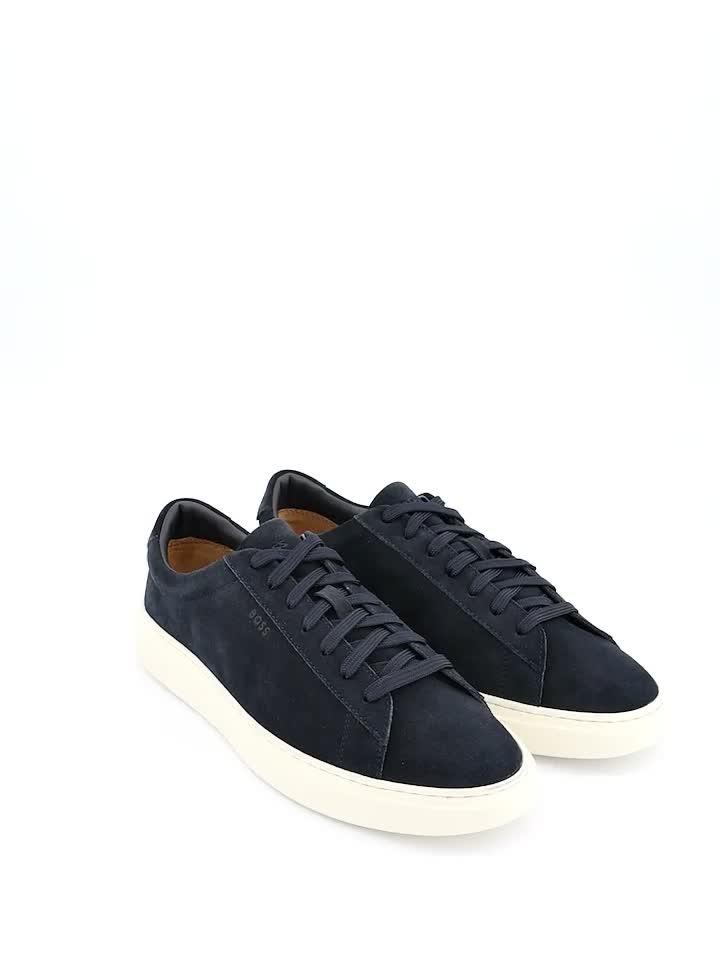 Video of boss-kieran-tennis-leather-trainers-dark-blue