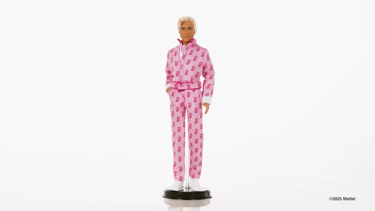 Image thumbnail 8 of 8 of Barbie The Movie Ken Collectible Doll, Ryan Gosling as Ken Wearing Pink Jumpsuit with &ldquo;B&rdquo; Detail